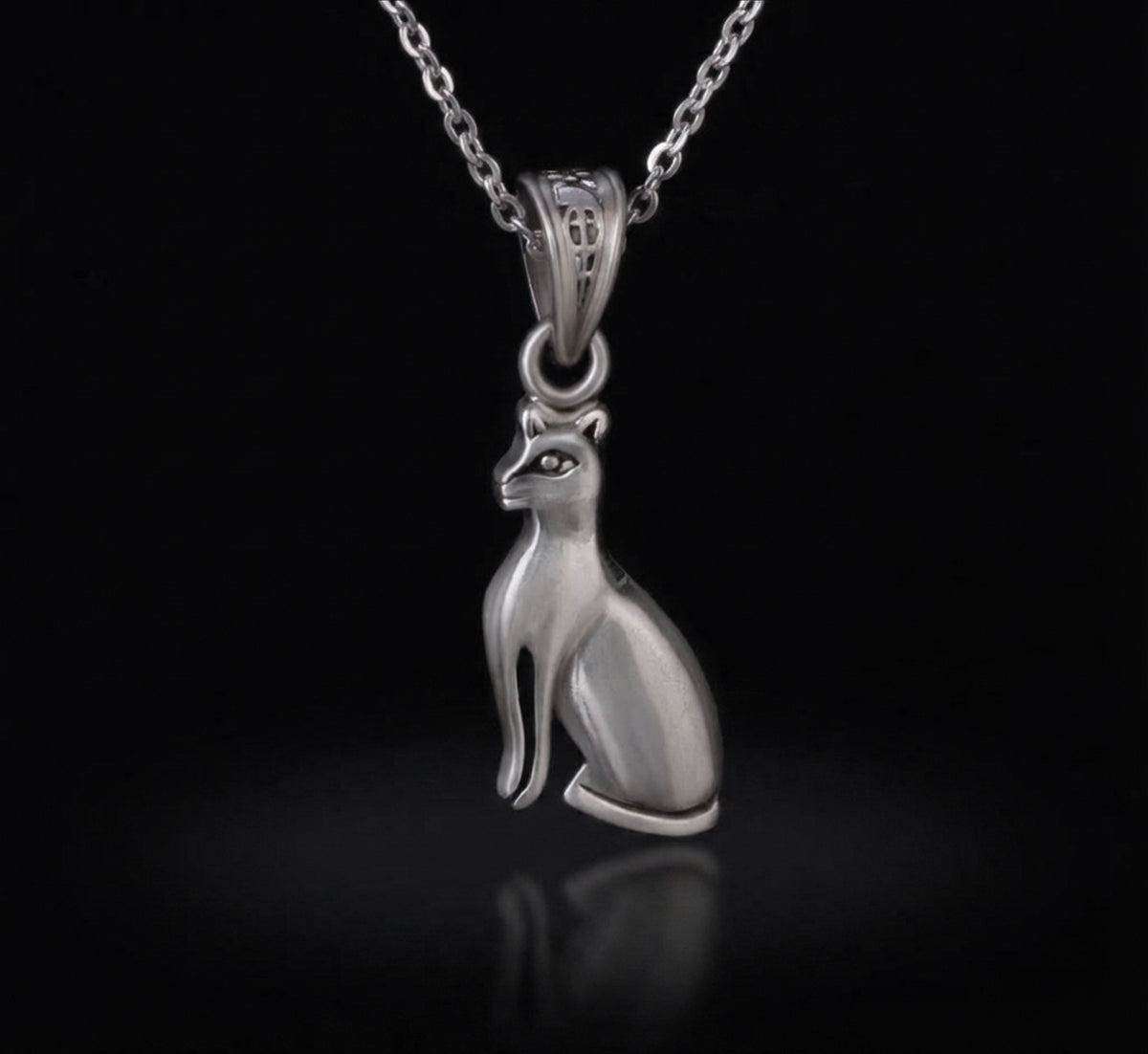 925 Sterling Silver Egyptian Bastet Cat Pendant Necklace Style: Vintage, Mythological, Minimalist.