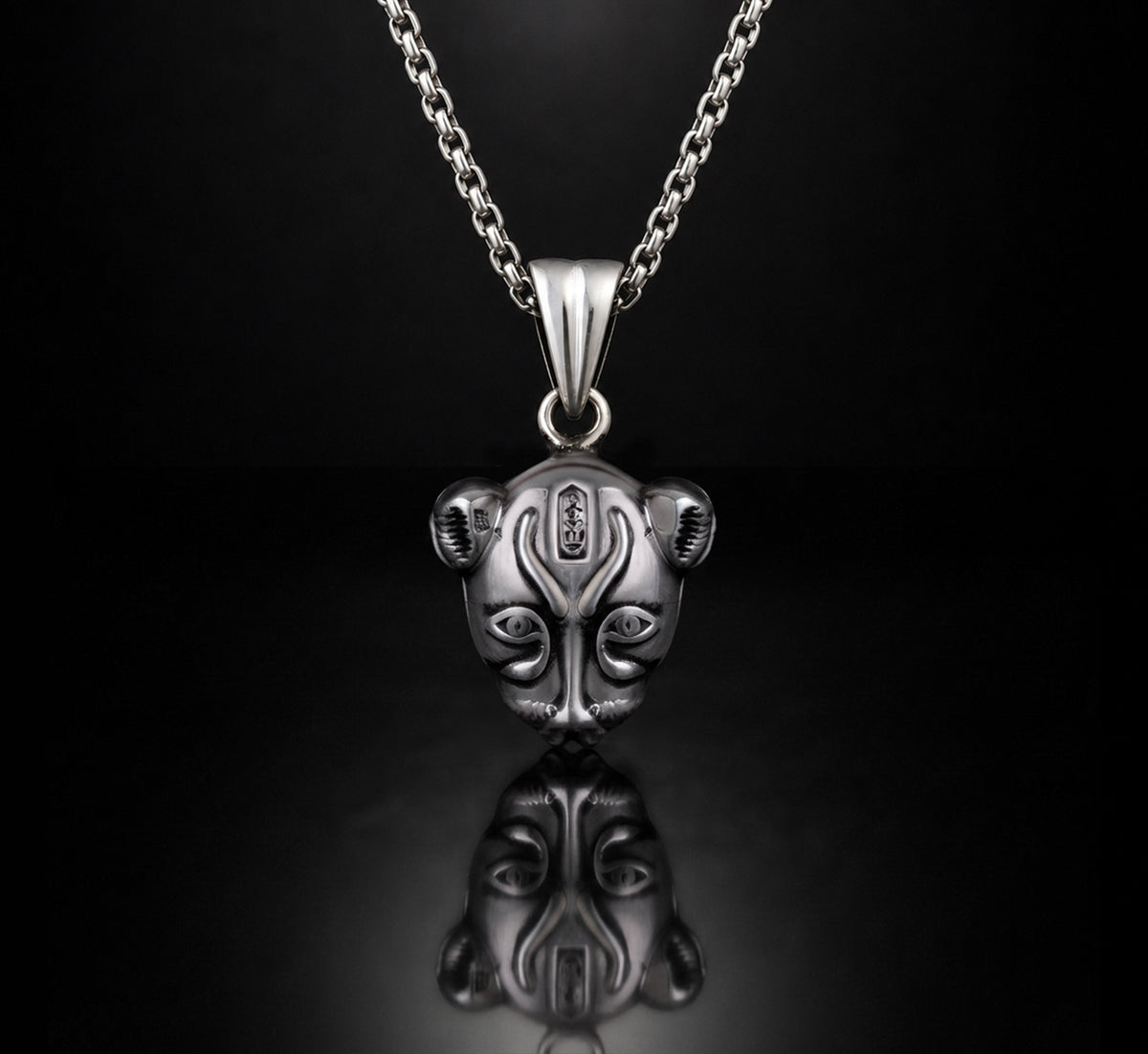 Sterling Silver Egyptian Goddess Sekhmet 925 Pendant Necklace