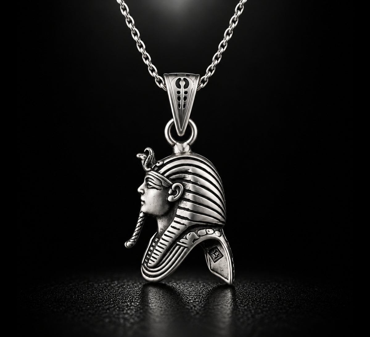 925 Sterling Silver Egyptian King Tut Pharaoh Pendant Necklace