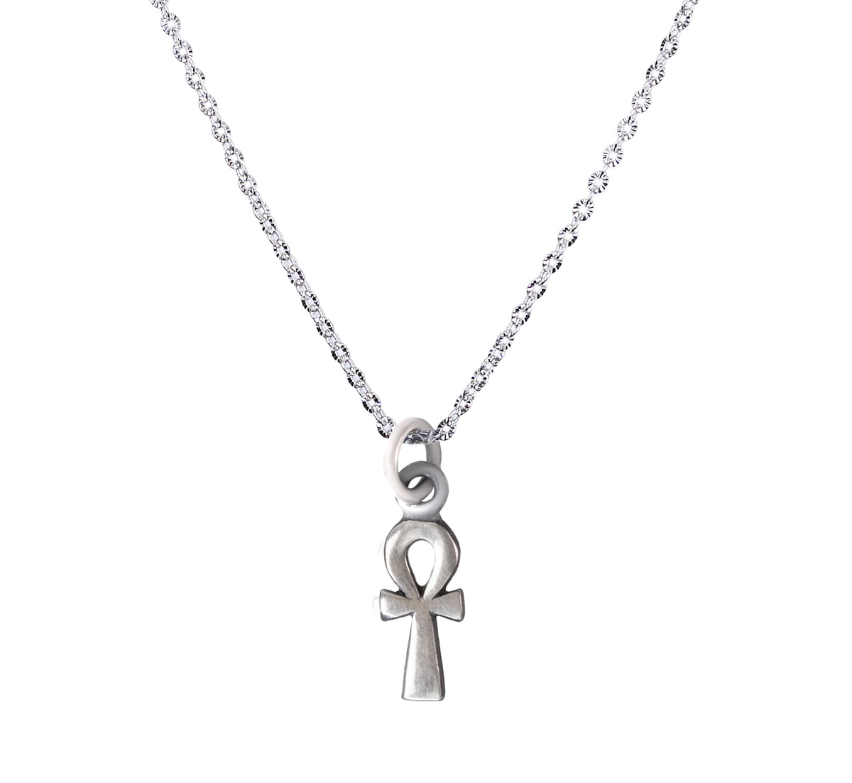 Sterling Silver 925 Small Ankh Cross Pendant with Matching Chain Necklace