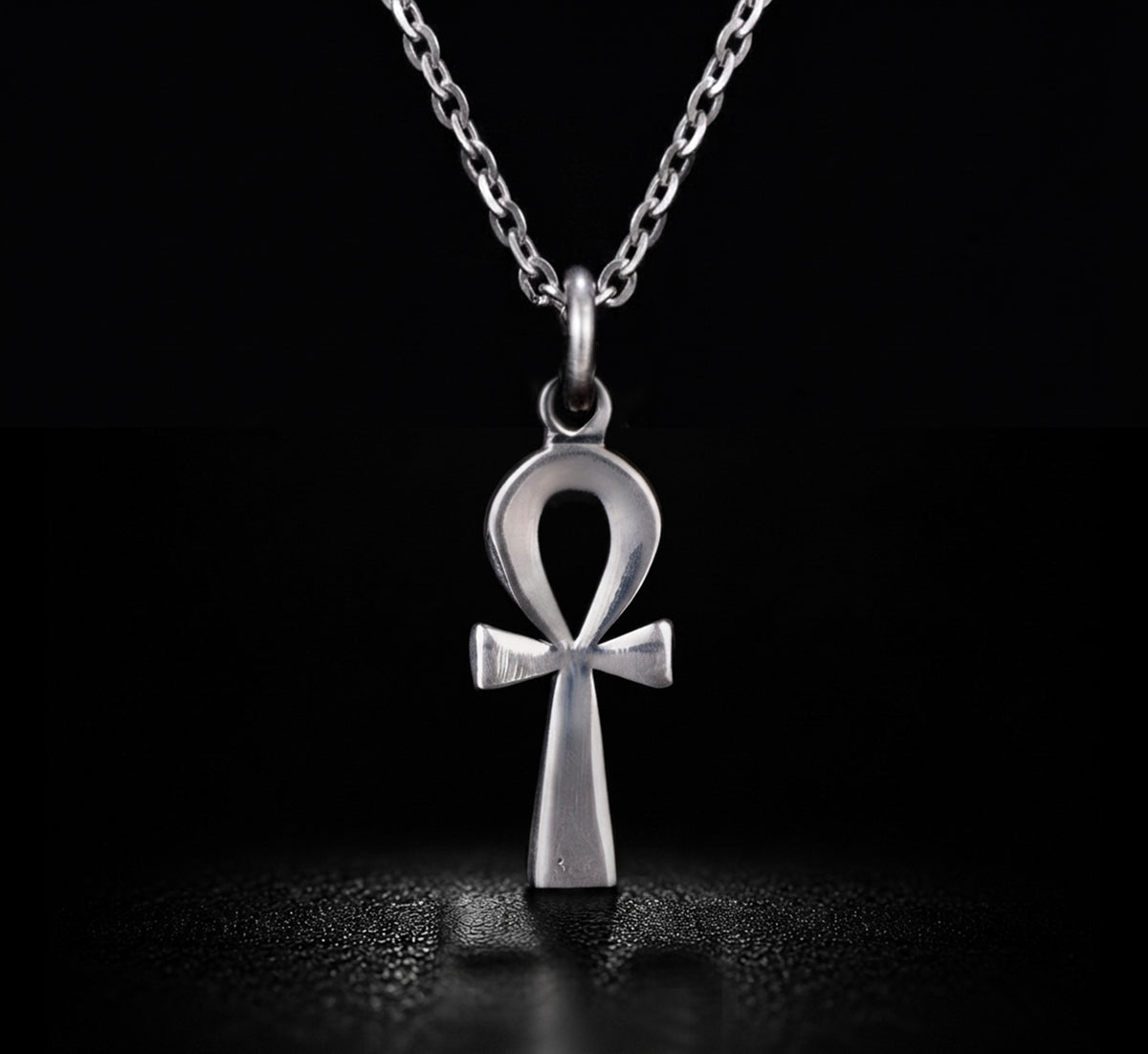 Sterling Silver 925 Small Ankh Cross Pendant with Matching Chain Necklace