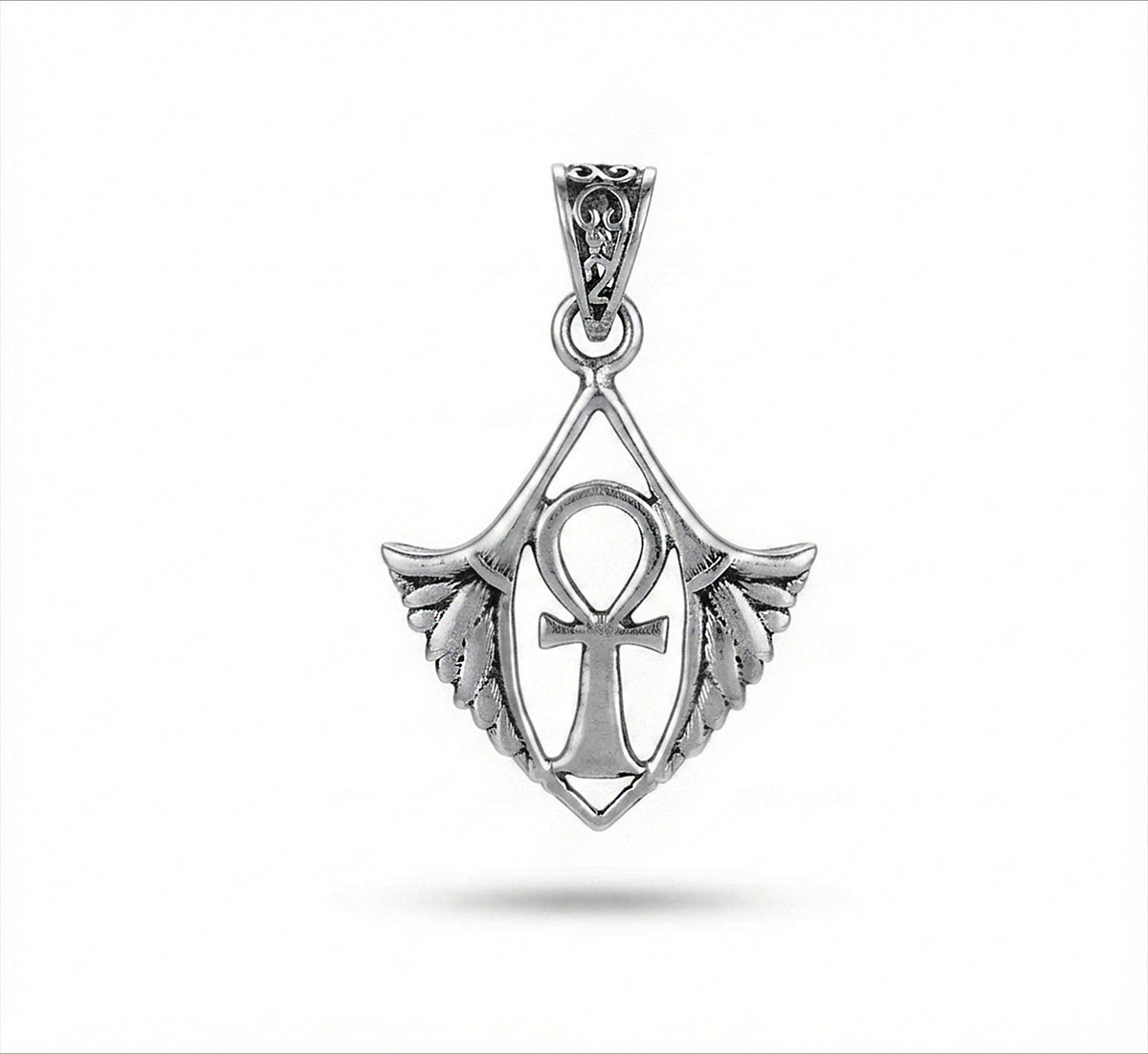 925 Sterling Silver Winged Ankh Pendant Necklace