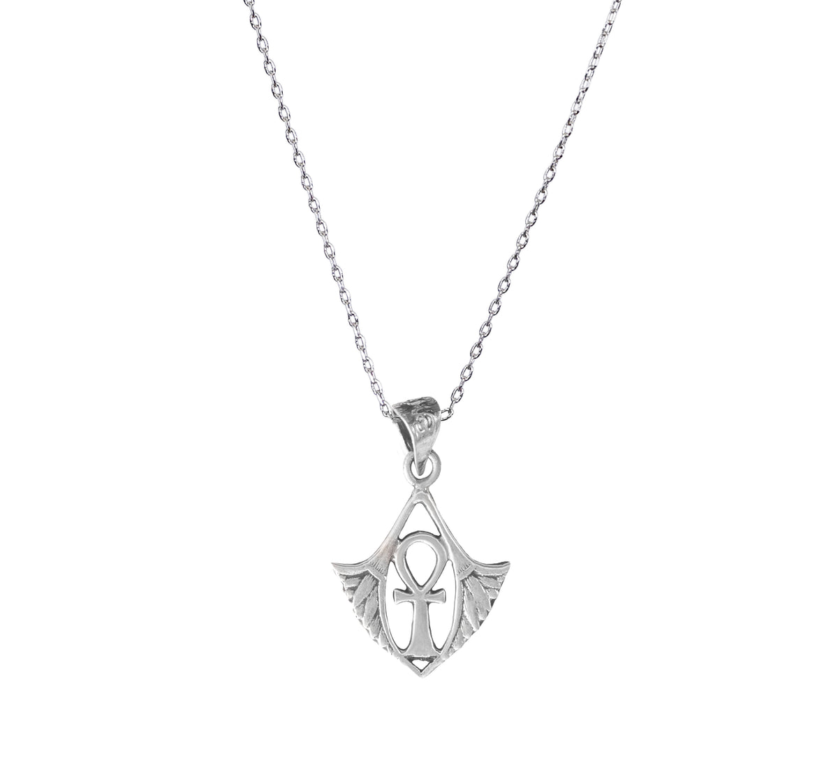 925 Sterling Silver Winged Ankh Pendant Necklace