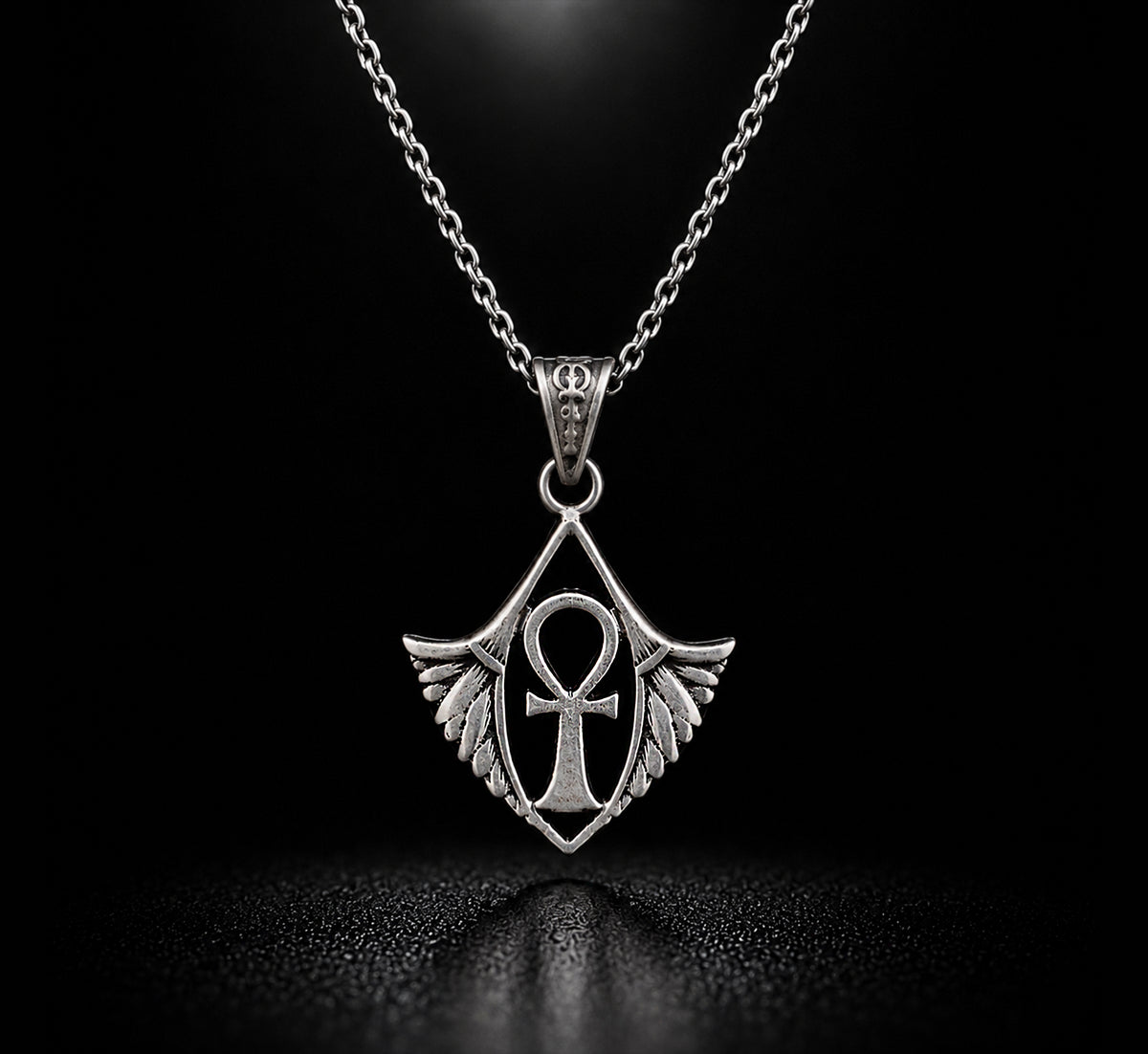 925 Sterling Silver Winged Ankh Pendant Necklace