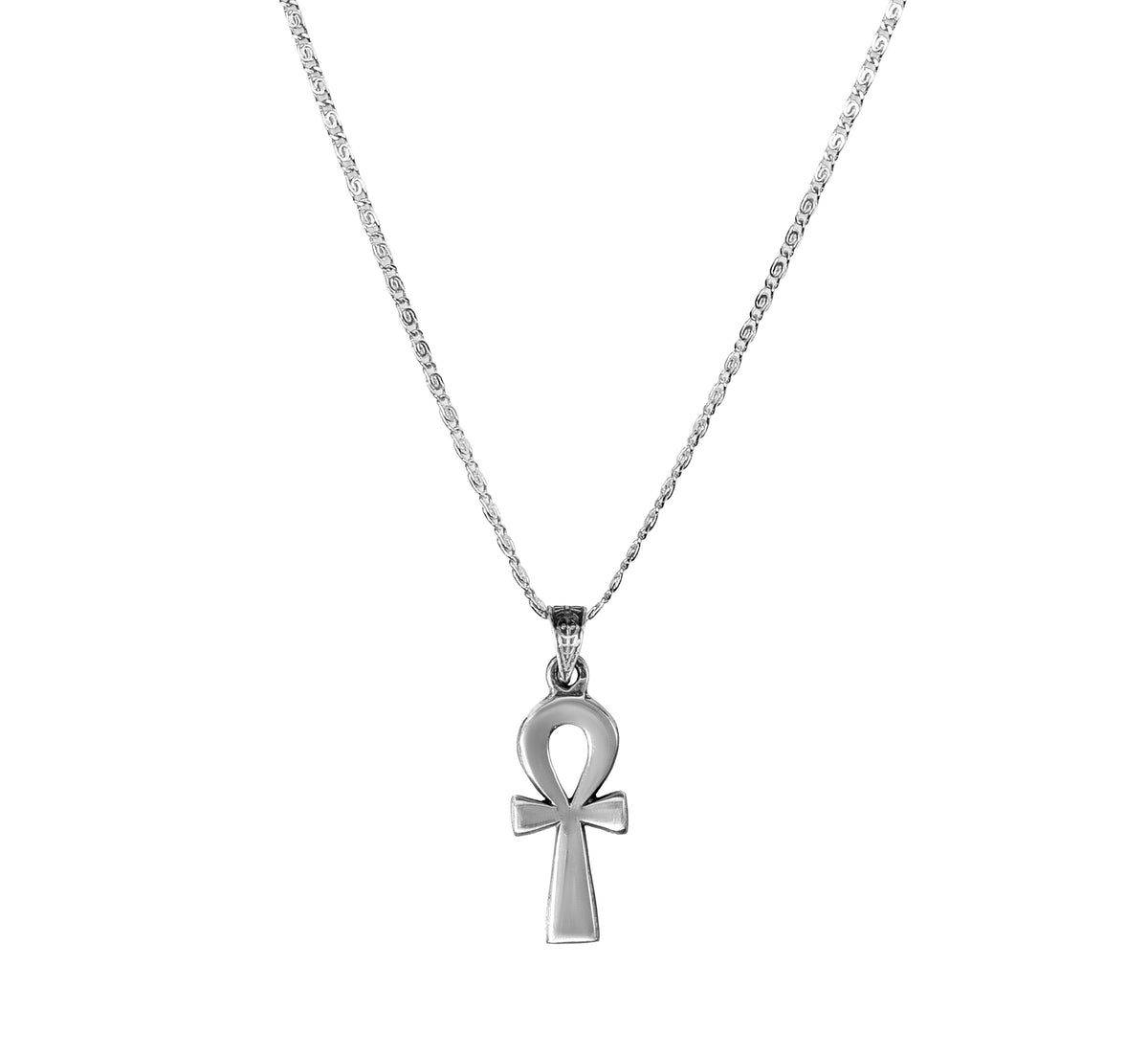 Sterling Silver 925 Ankh Cross Pendant with Matching Chain Necklace
