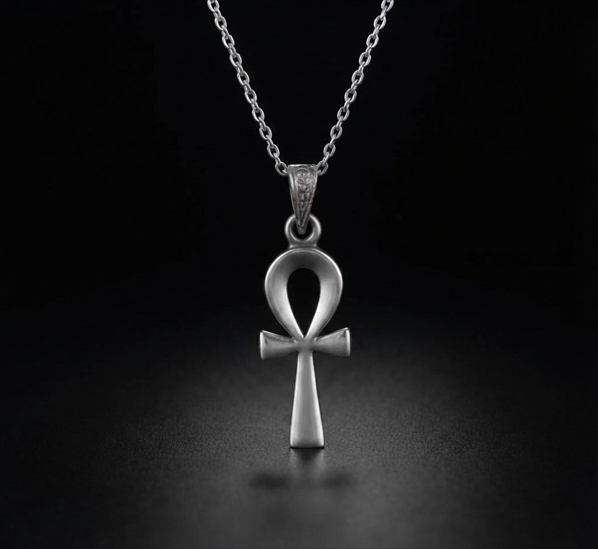 Sterling Silver 925 Ankh Cross Pendant with Matching Chain Necklace
