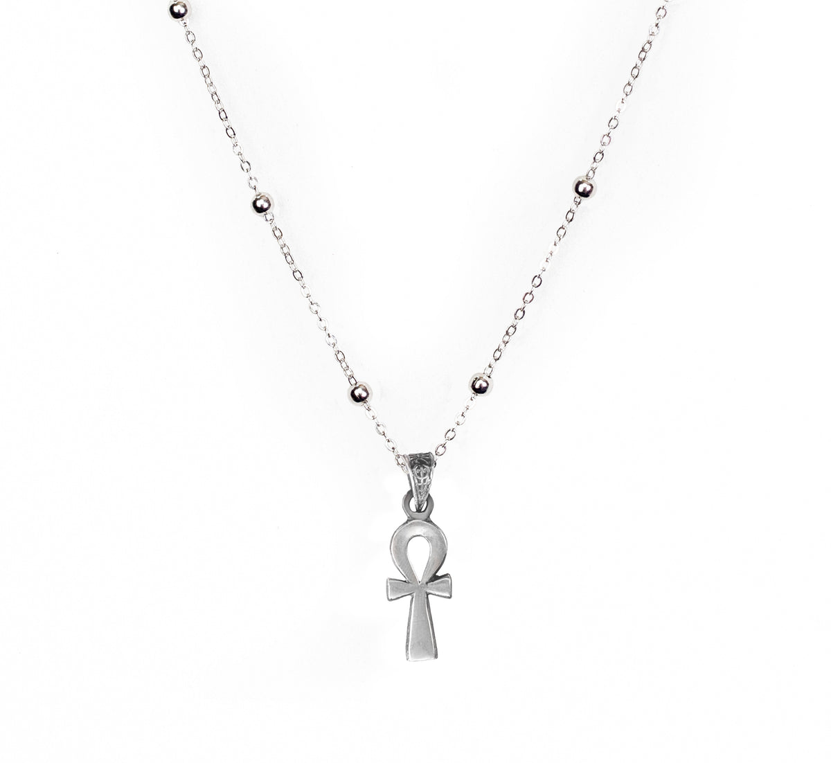 Sterling Silver 925 Ankh Cross Pendant with Matching Chain Necklace