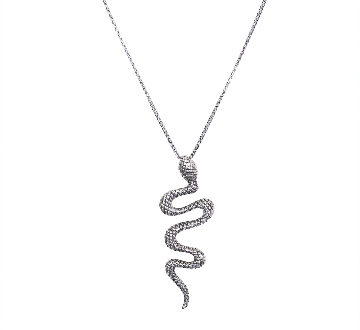 925 Sterling Silver Textured Snake Pendant Necklace