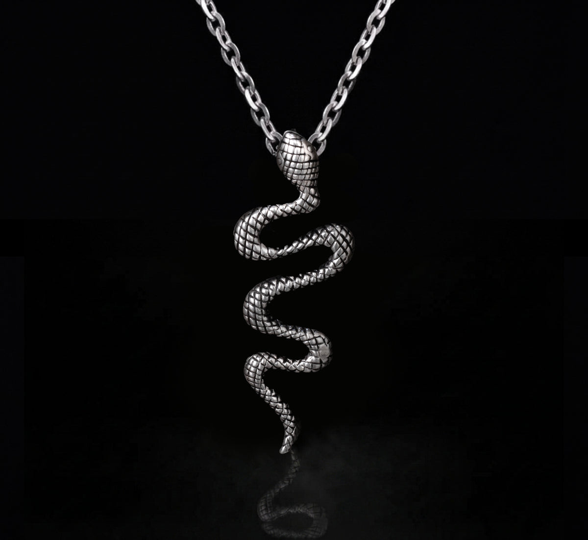 925 Sterling Silver Textured Snake Pendant Necklace