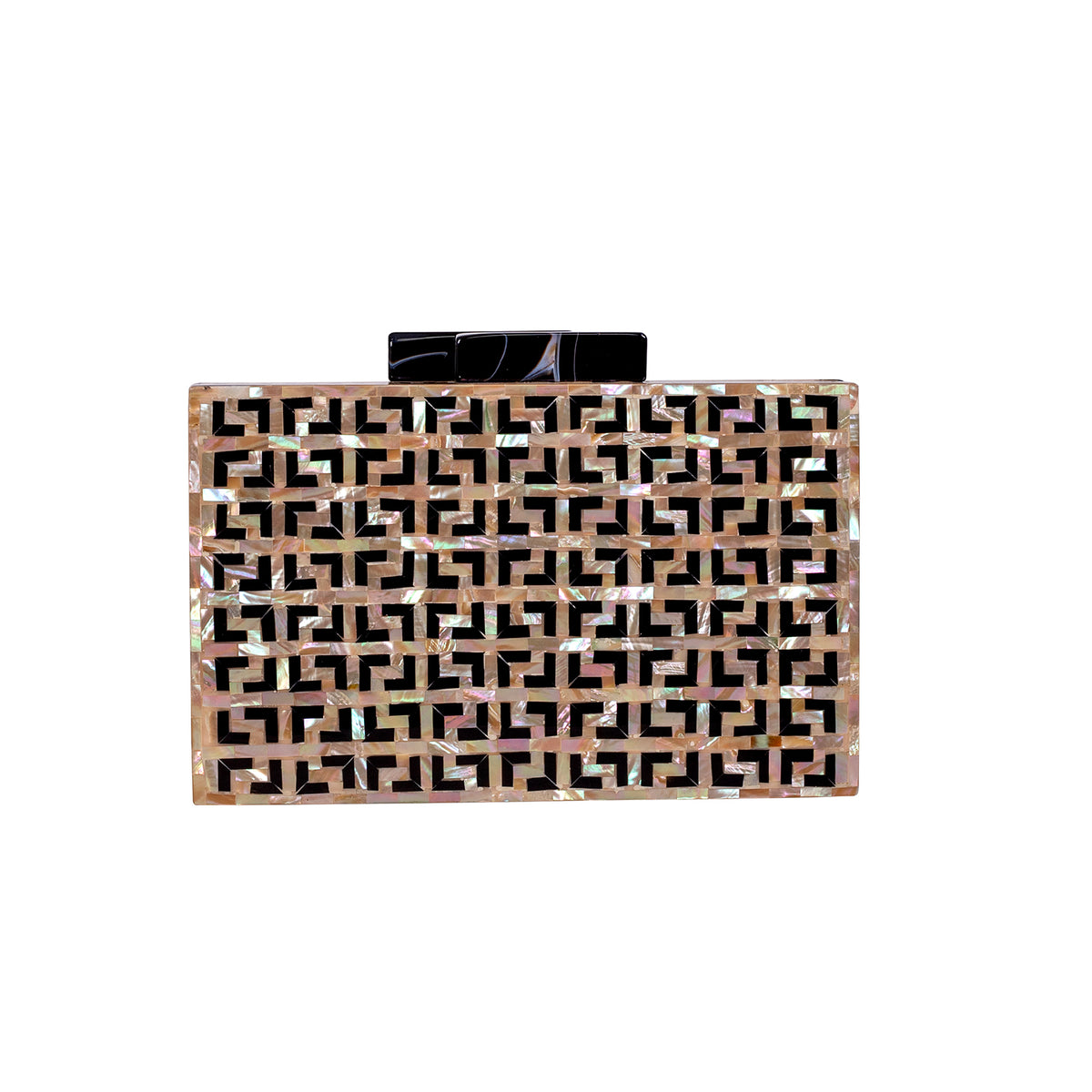 Unique Clutch Bag in Mother of pearl - Shoulder Bag - evening glam Accessory and Gold Chain