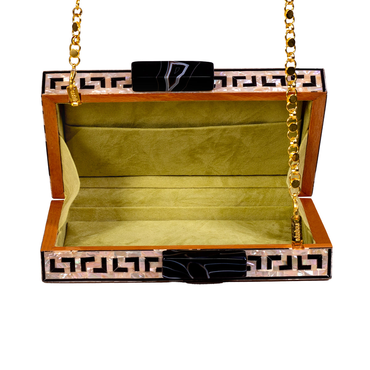 Unique Clutch Bag in Mother of pearl - Shoulder Bag - evening glam Accessory and Gold Chain