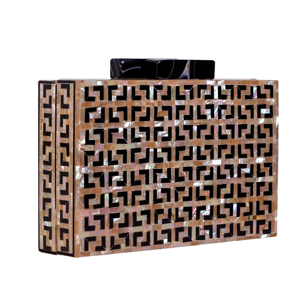 Unique Clutch Bag in Mother of pearl - Shoulder Bag - evening glam Accessory and Gold Chain