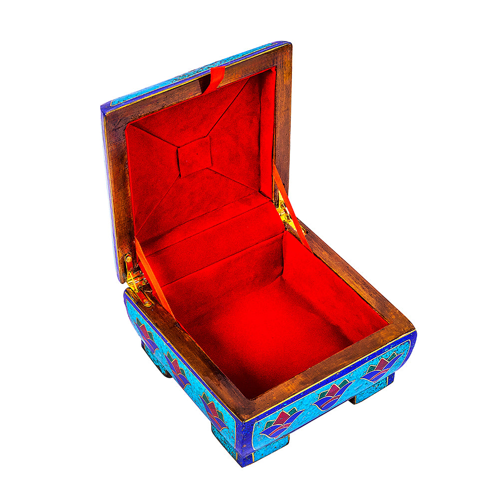 Egyptian pharonic jewelry box inlaid with jemstones lapis lazuli,turquoise,coral,Malachite,blue mother of pearl and brass made in egypt
