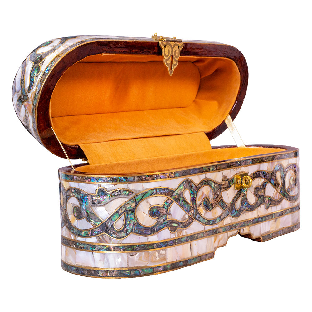 Egyptian jewelry box inlaid with mother of pearl and Brass