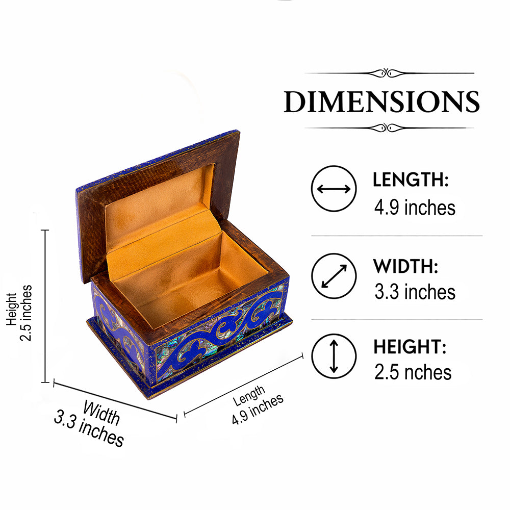 Egyptian jewelry box inlaid with jemstones lapis lazuli, blue mother of pearl  and brass made in egypt