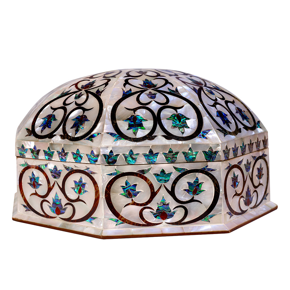 Egyptian jewelry box inlaid with mother of pearl