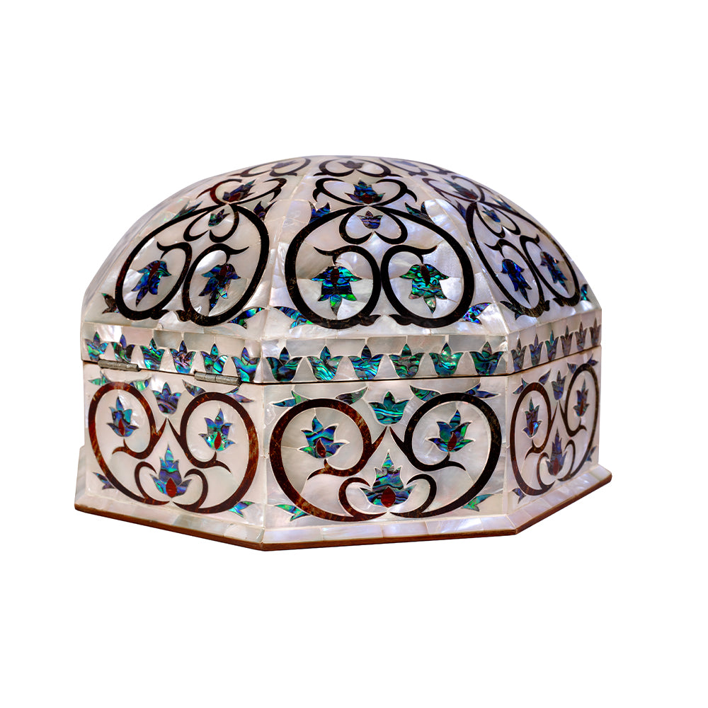 Egyptian jewelry box inlaid with mother of pearl