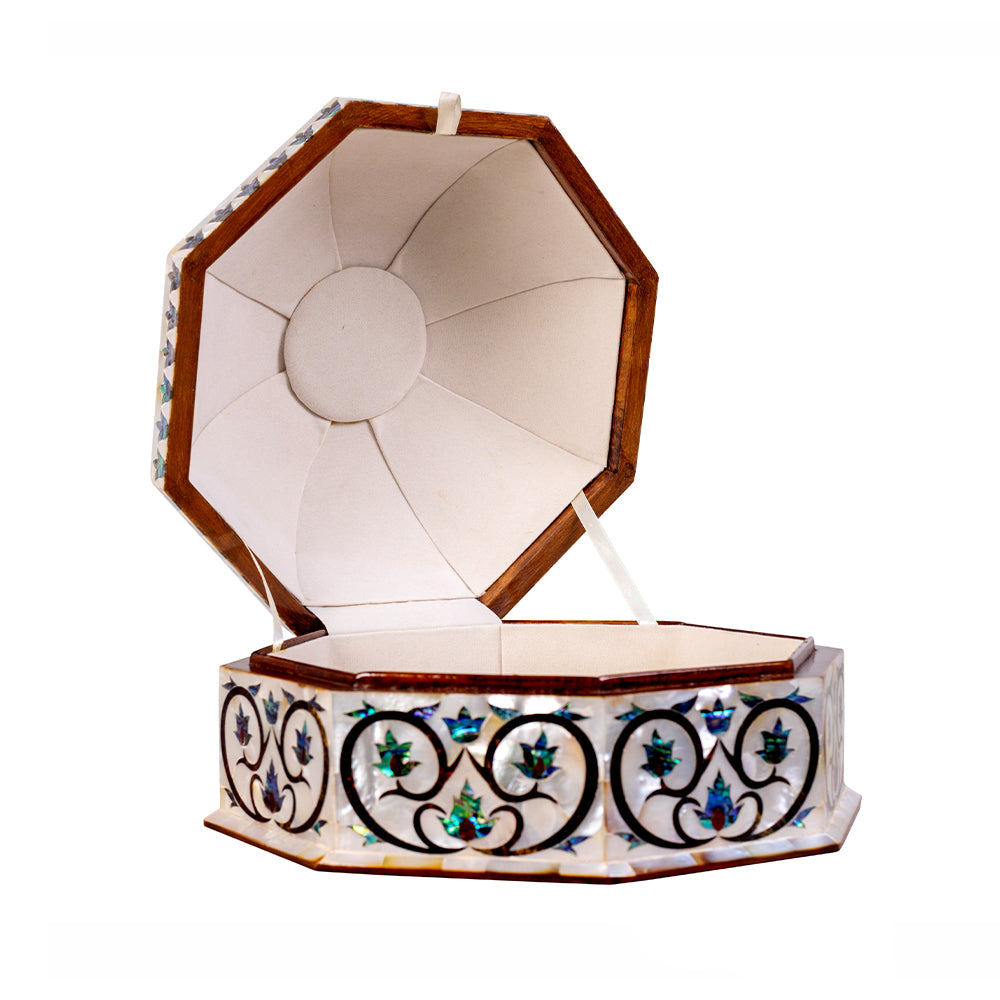 Egyptian jewelry box inlaid with mother of pearl