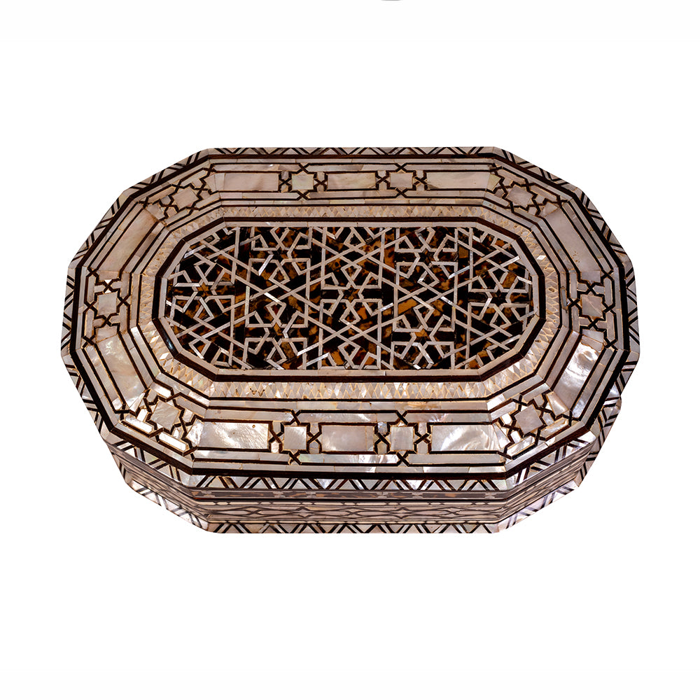 Egyptian jewelry box inlaid with mother of pearl