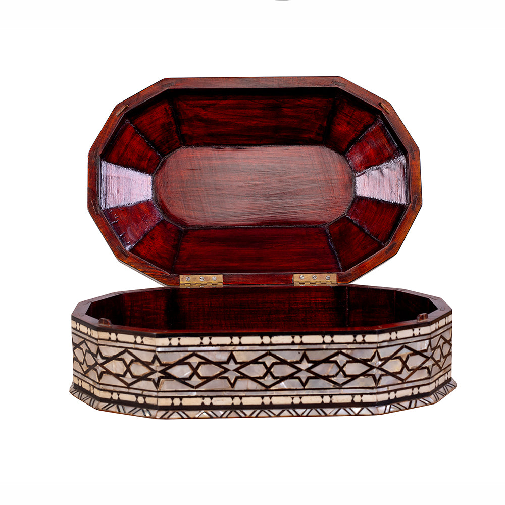 Egyptian jewelry box inlaid with mother of pearl