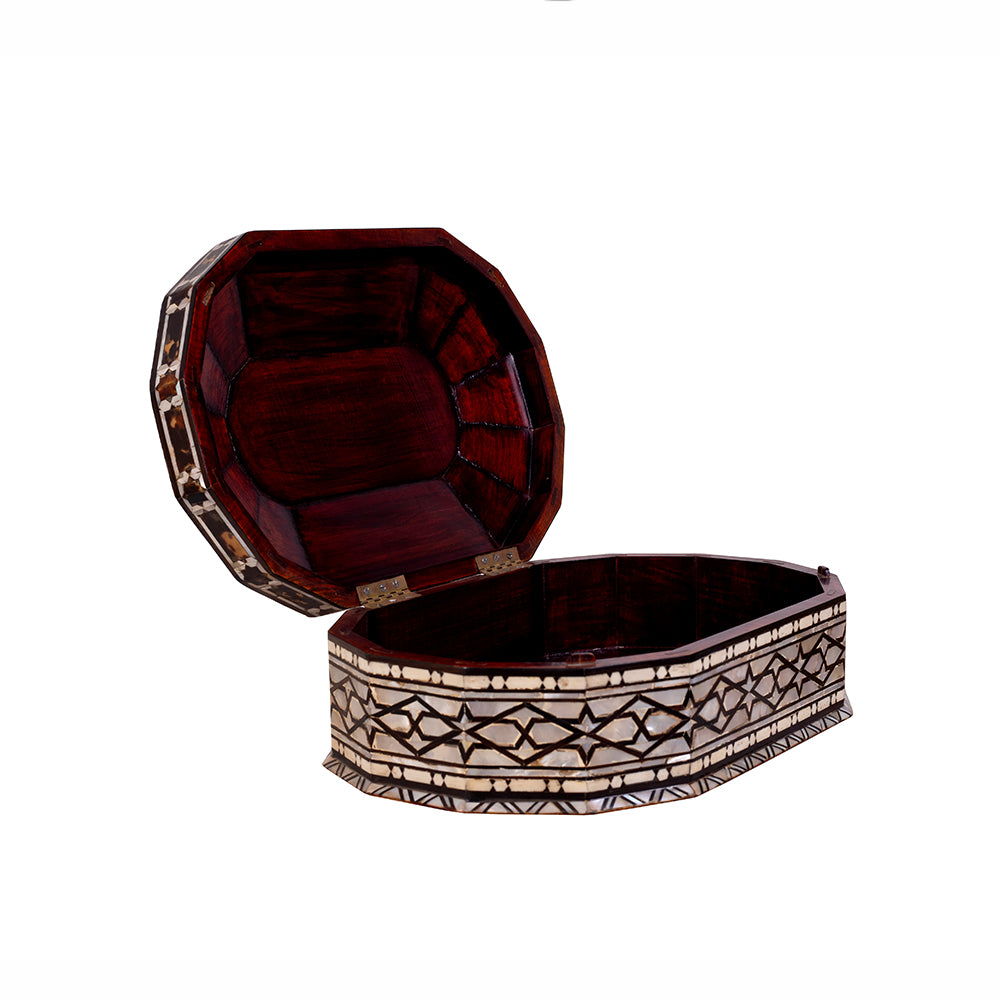 Egyptian jewelry box inlaid with mother of pearl