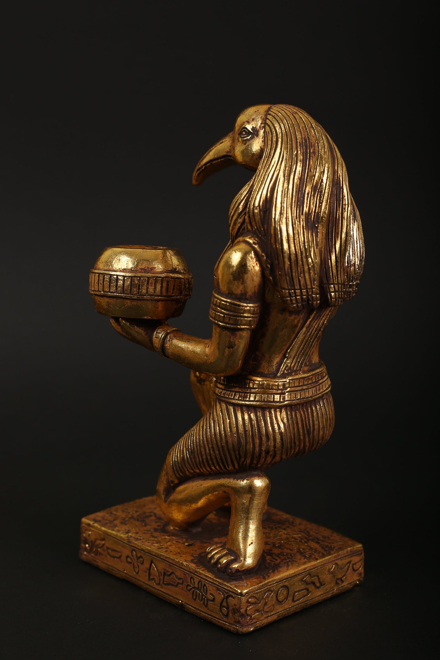 Statue of Egyptian Goddess Ibis with candleholder made of polystone with gold leaf hand Paint