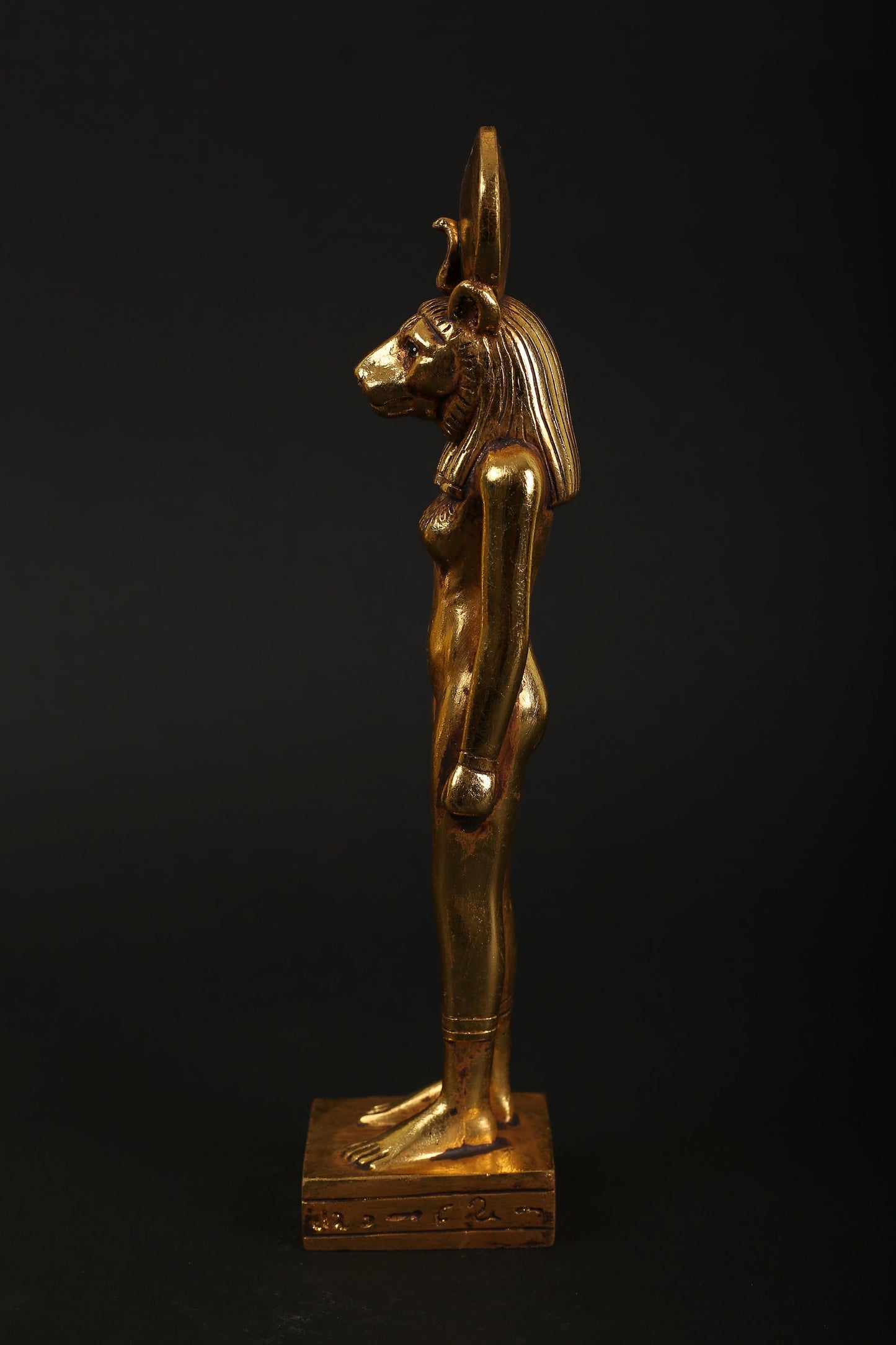 Statue of Sekhmet the God of healing in Ancient Egypt made of polystone with gold leaf hand Paint