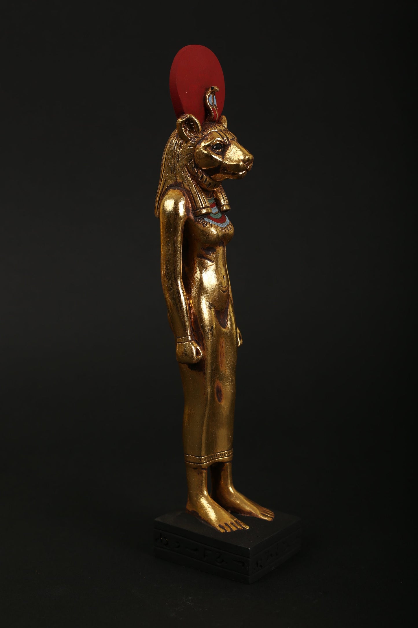 Statue of Sekhmet the Symbol of healing in Ancient Egypt made of polystone with gold leaf hand Paint