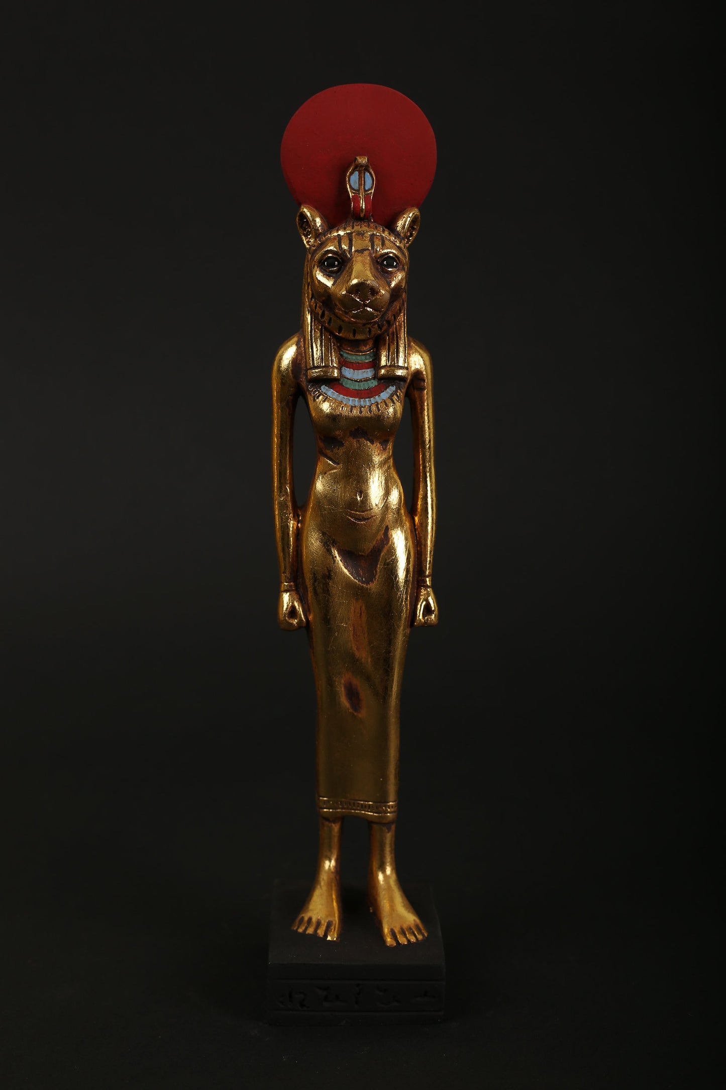 Statue of Sekhmet the Symbol of healing in Ancient Egypt made of polystone with gold leaf hand Paint