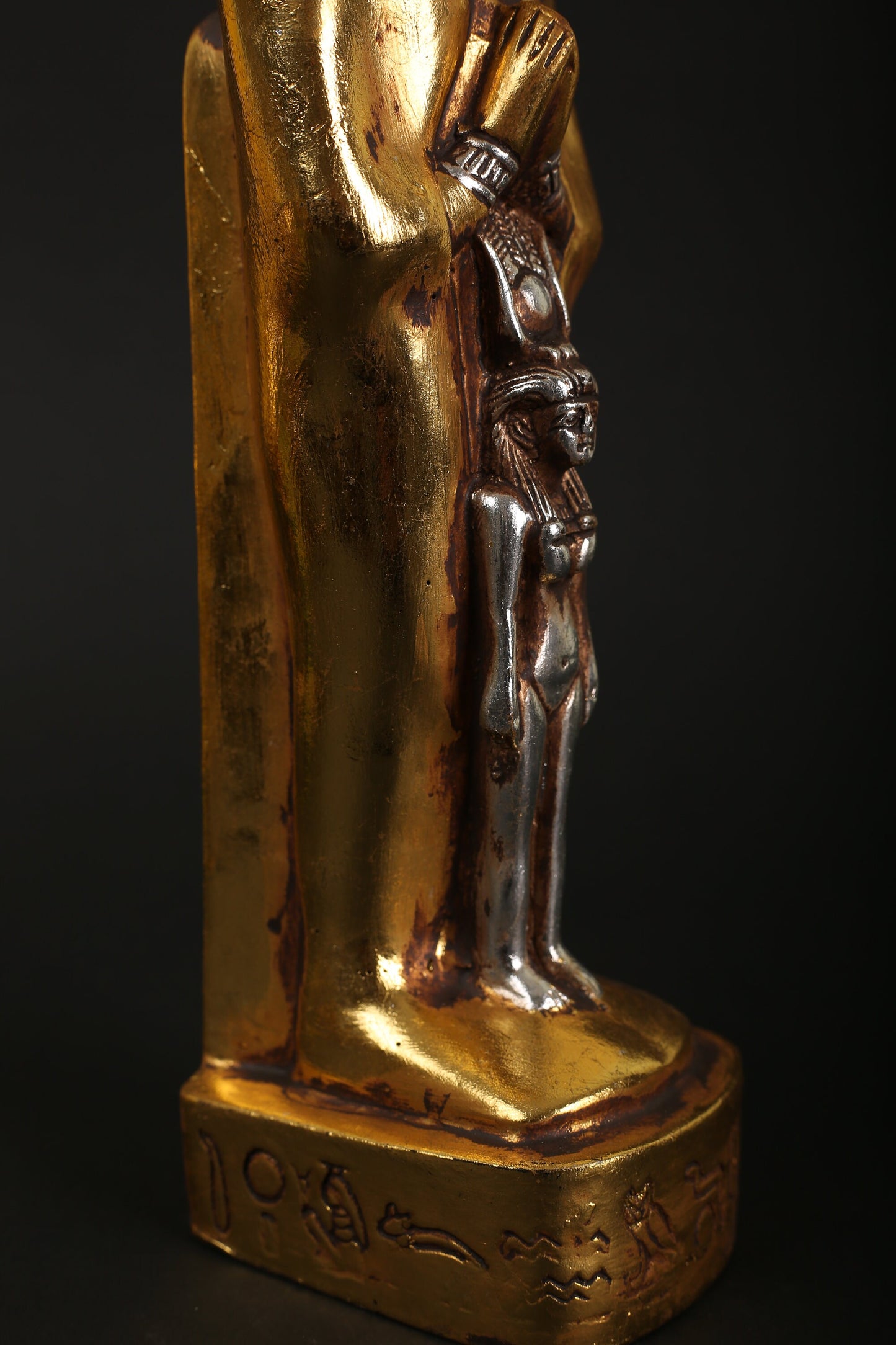 Statue of Anubis with Isis made of heavy stone with gold and silver leaf hand Paint