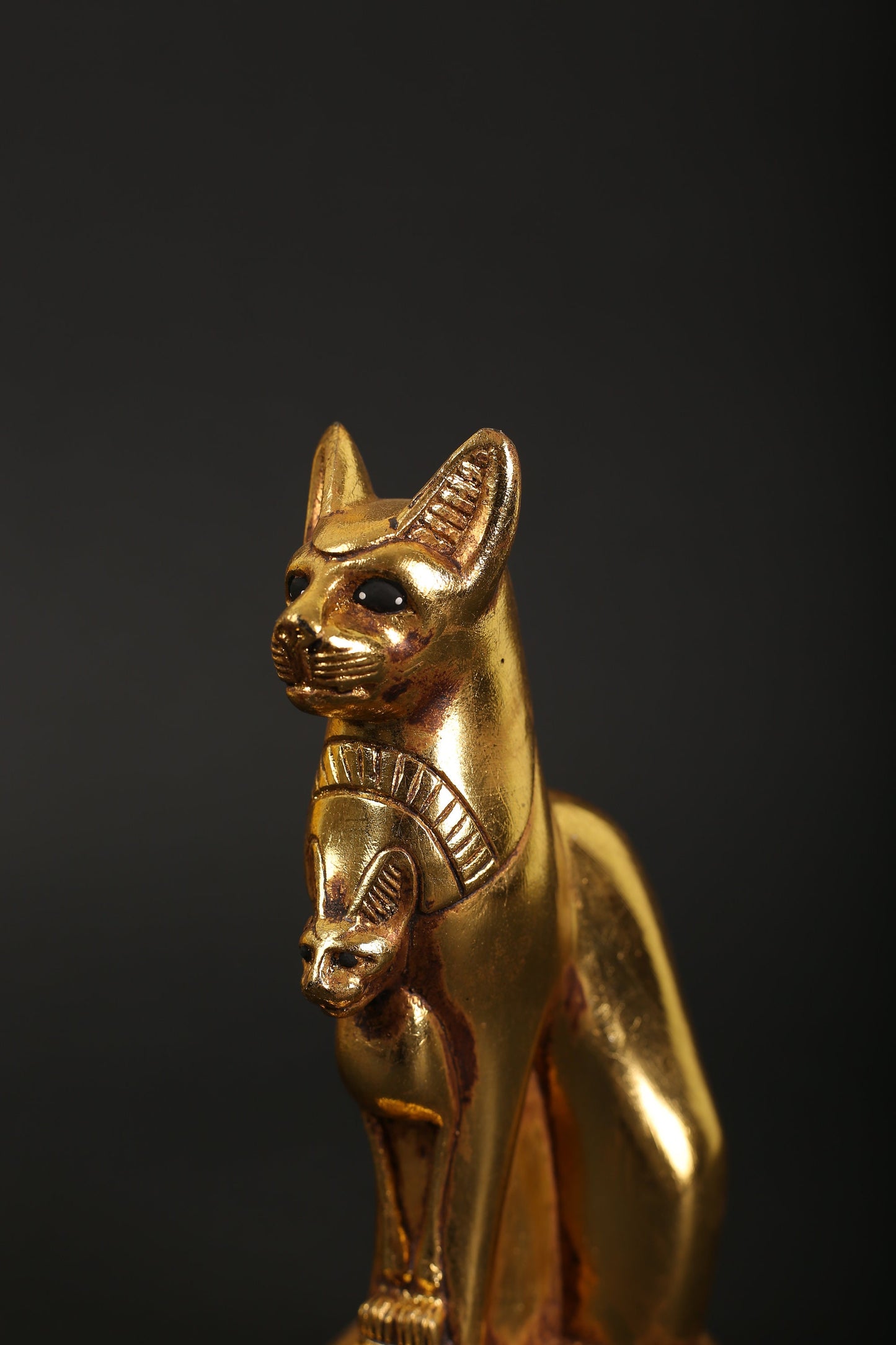 Statue of Egyptian Goddess Bastet cat made of stone with gold leaf hand Paint