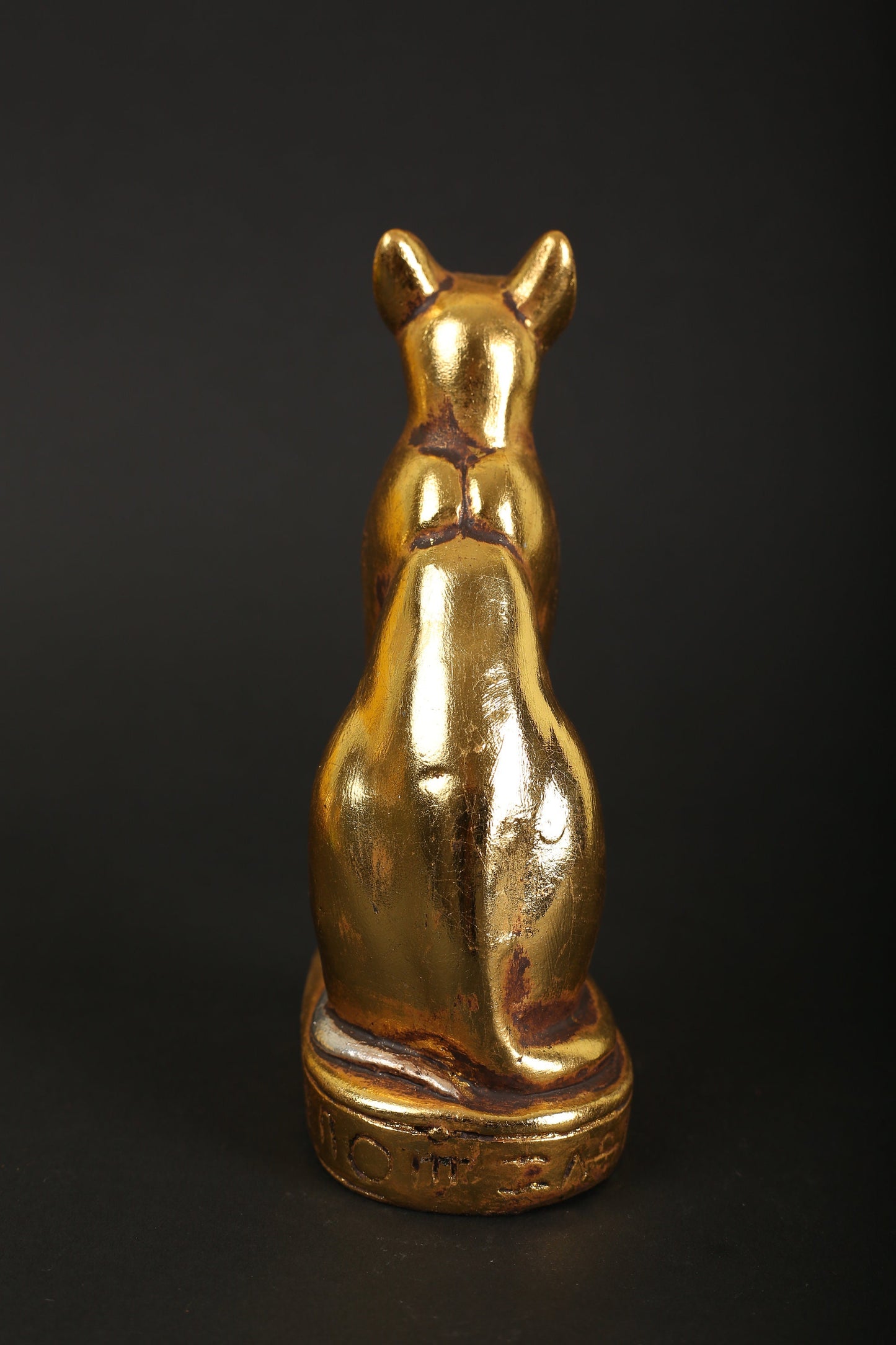 Statue of Egyptian Goddess Bastet Cat made of stone with gold and silver leaf hand Pain