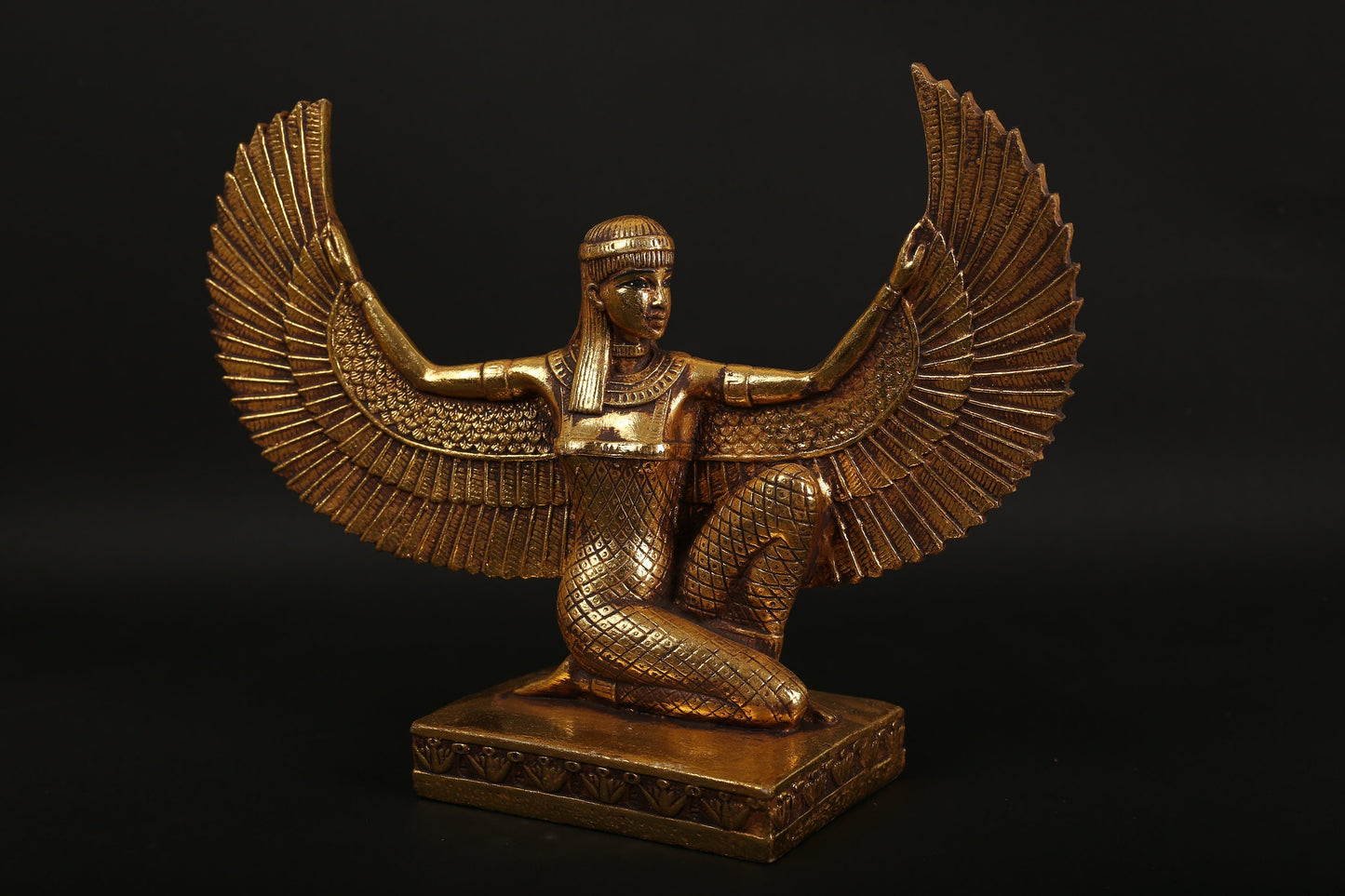 Statue of Egyptian Goddess Isis open wings made of polystone with gold leaf hand Paint