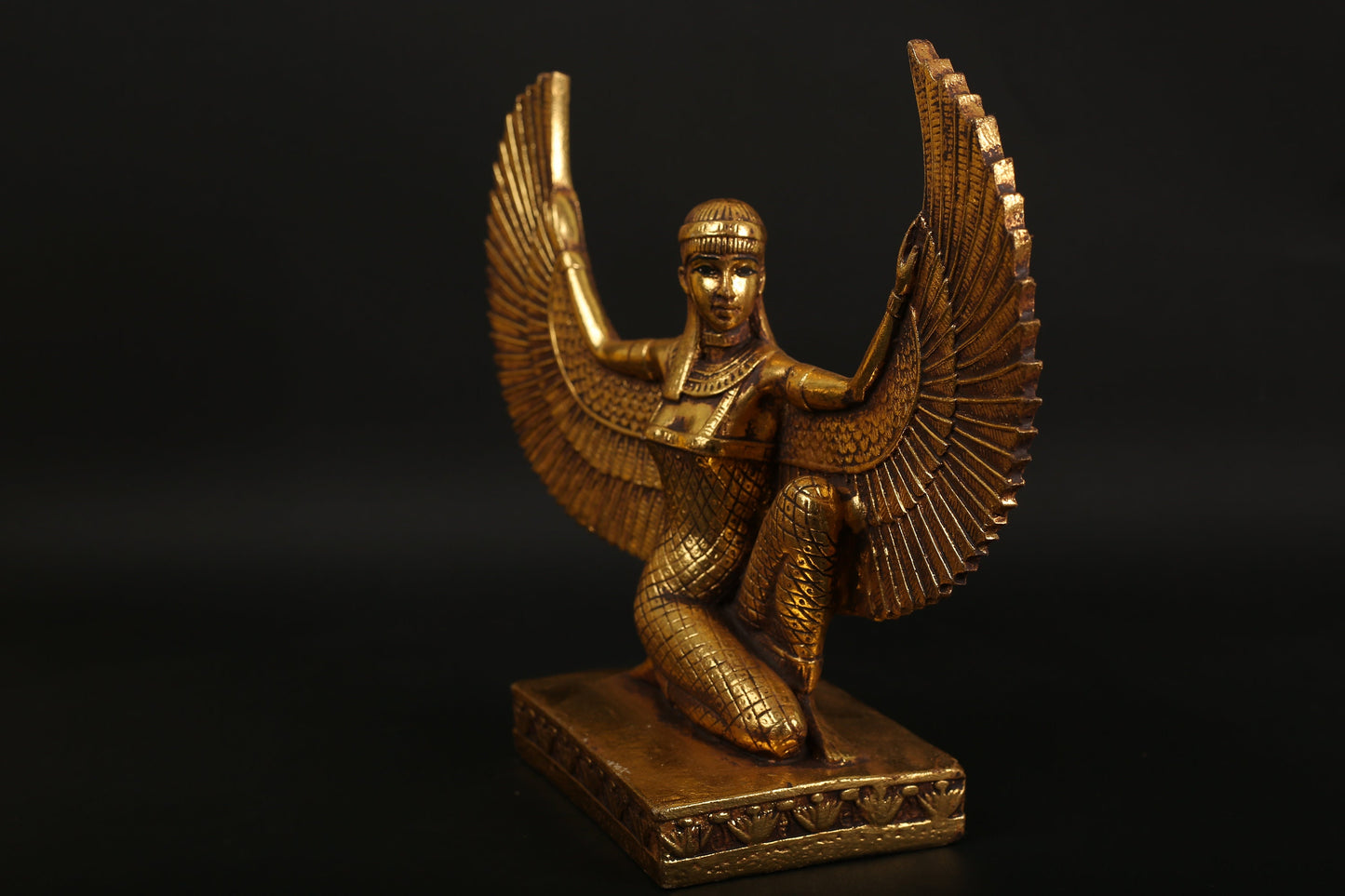 Statue of Egyptian Goddess Isis open wings made of polystone with gold leaf hand Paint