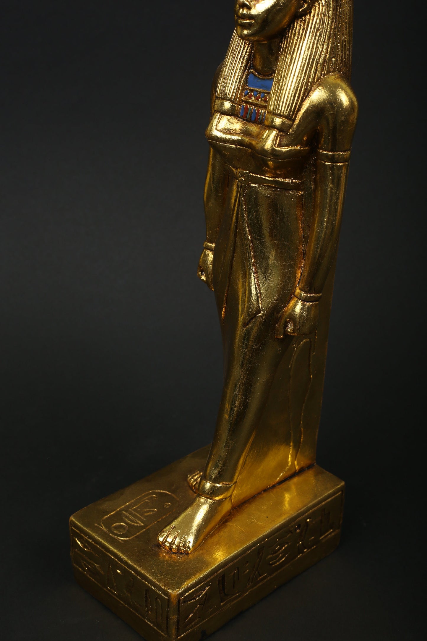 Statue of Egyption antique art Goddess Isis heavy stone with gold leaf hand made in Egypt