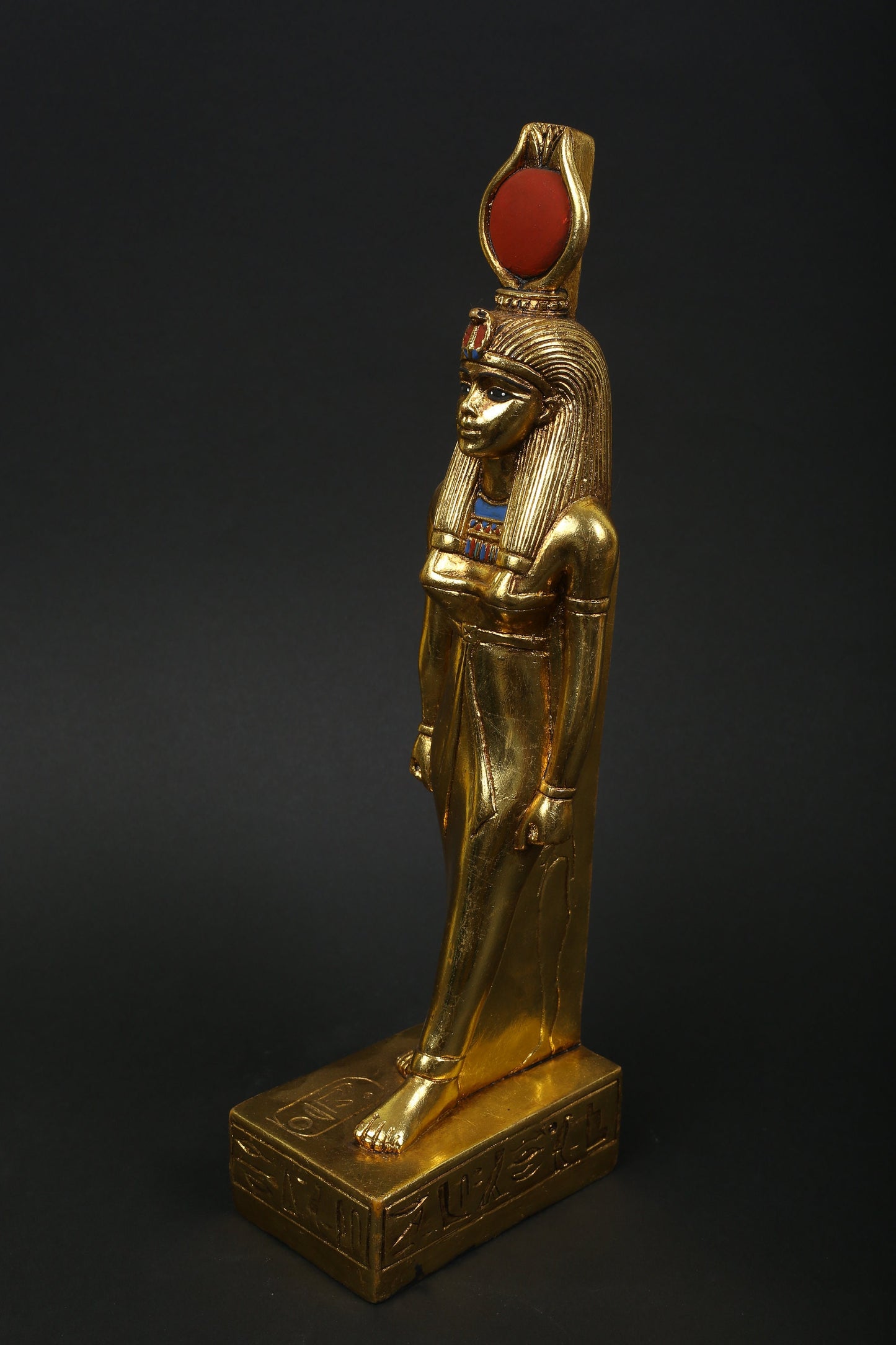 Statue of Egyption antique art Goddess Isis heavy stone with gold leaf hand made in Egypt