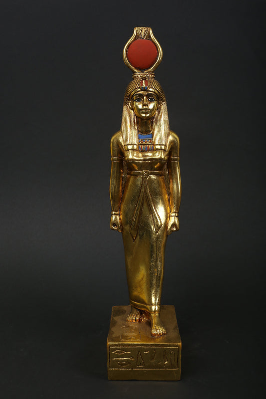 Statue of Egyption antique art Goddess Isis heavy stone with gold leaf hand made in Egypt