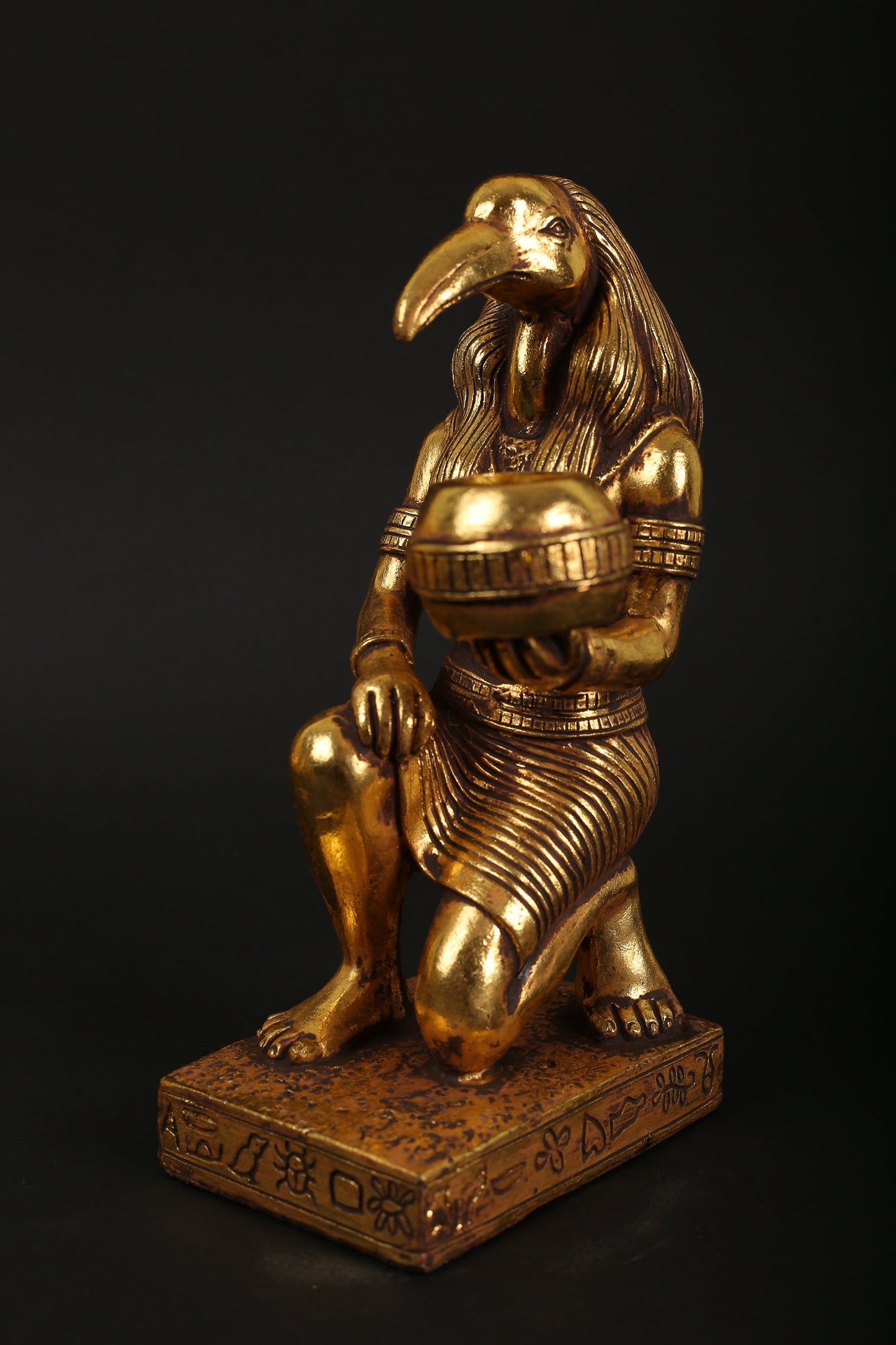 Statue of Egyptian Goddess Ibis with candleholder made of polystone with gold leaf hand Paint