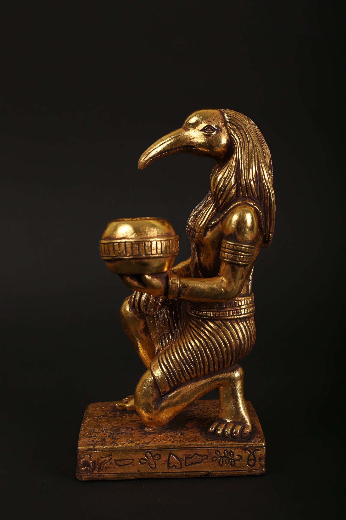 Statue of Egyptian Goddess Ibis with candleholder made of polystone with gold leaf hand Paint