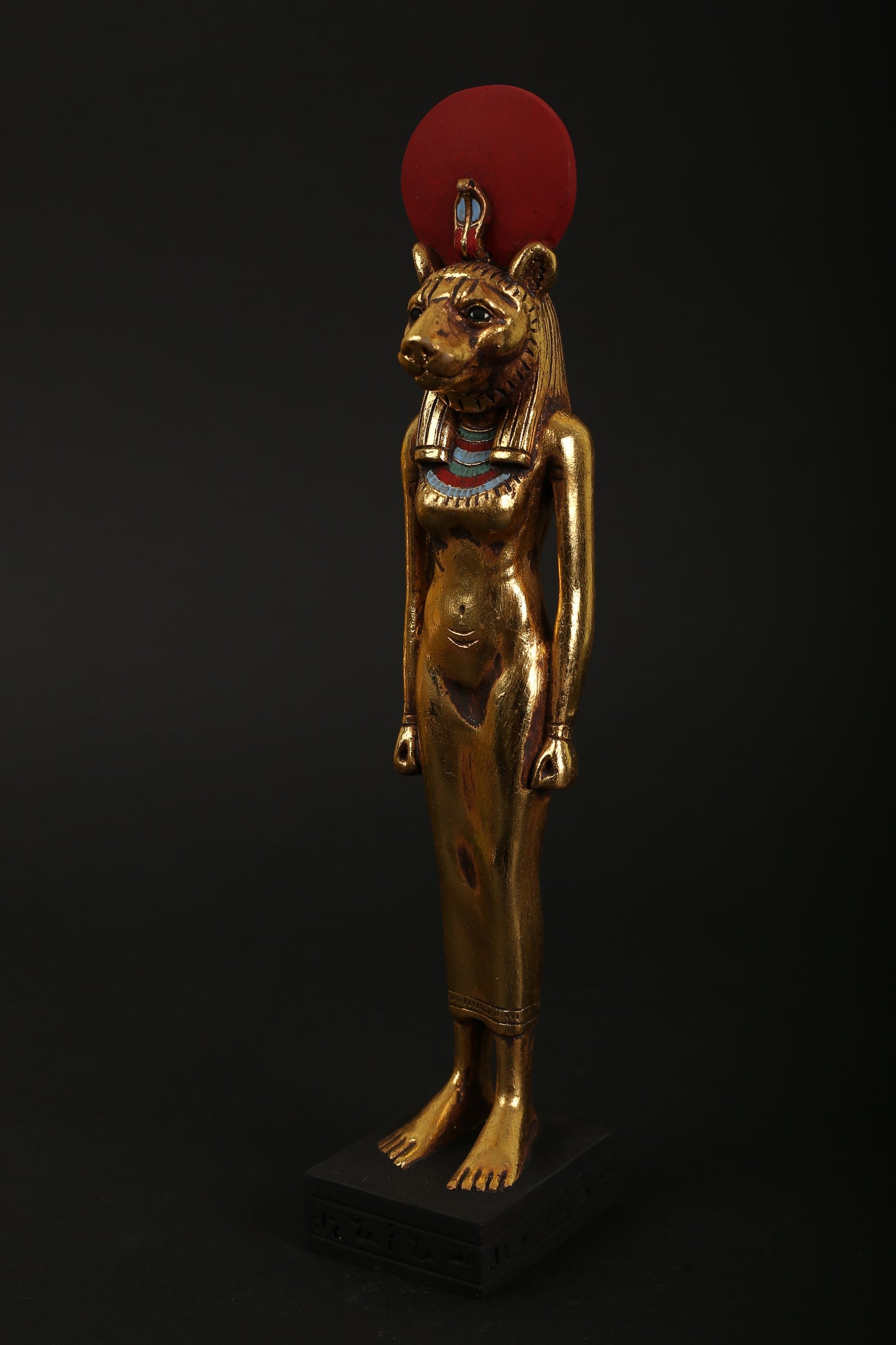 Statue of Sekhmet the Symbol of healing in Ancient Egypt made of polystone with gold leaf hand Paint