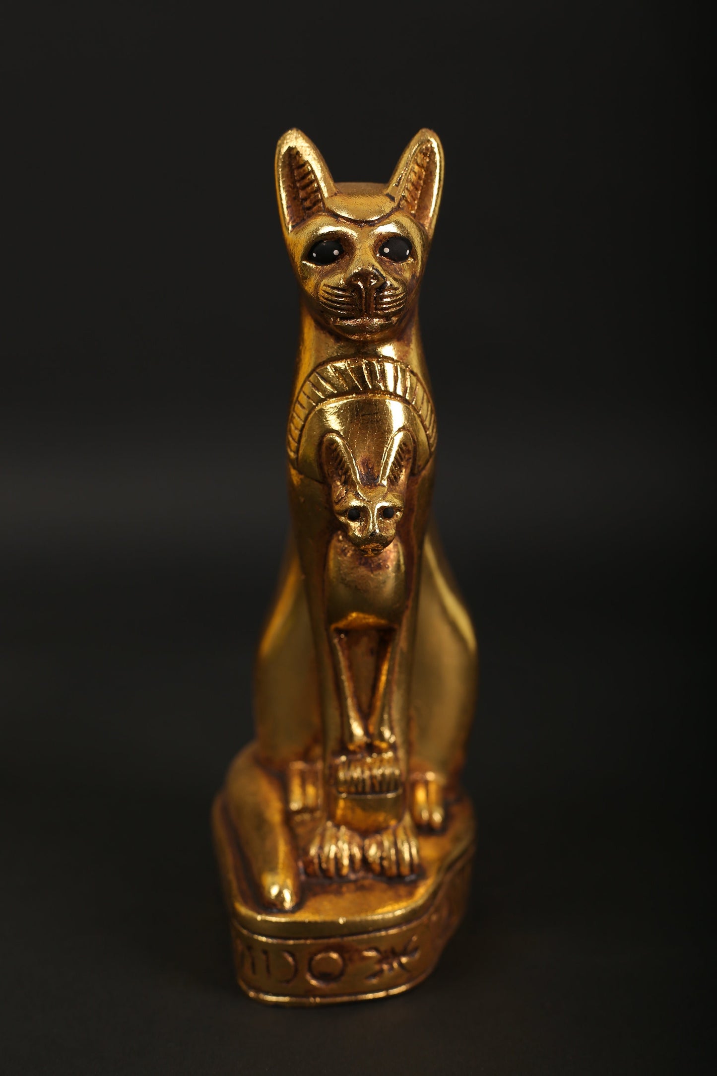 Statue of Egyptian Goddess Bastet cat made of stone with gold leaf hand Paint