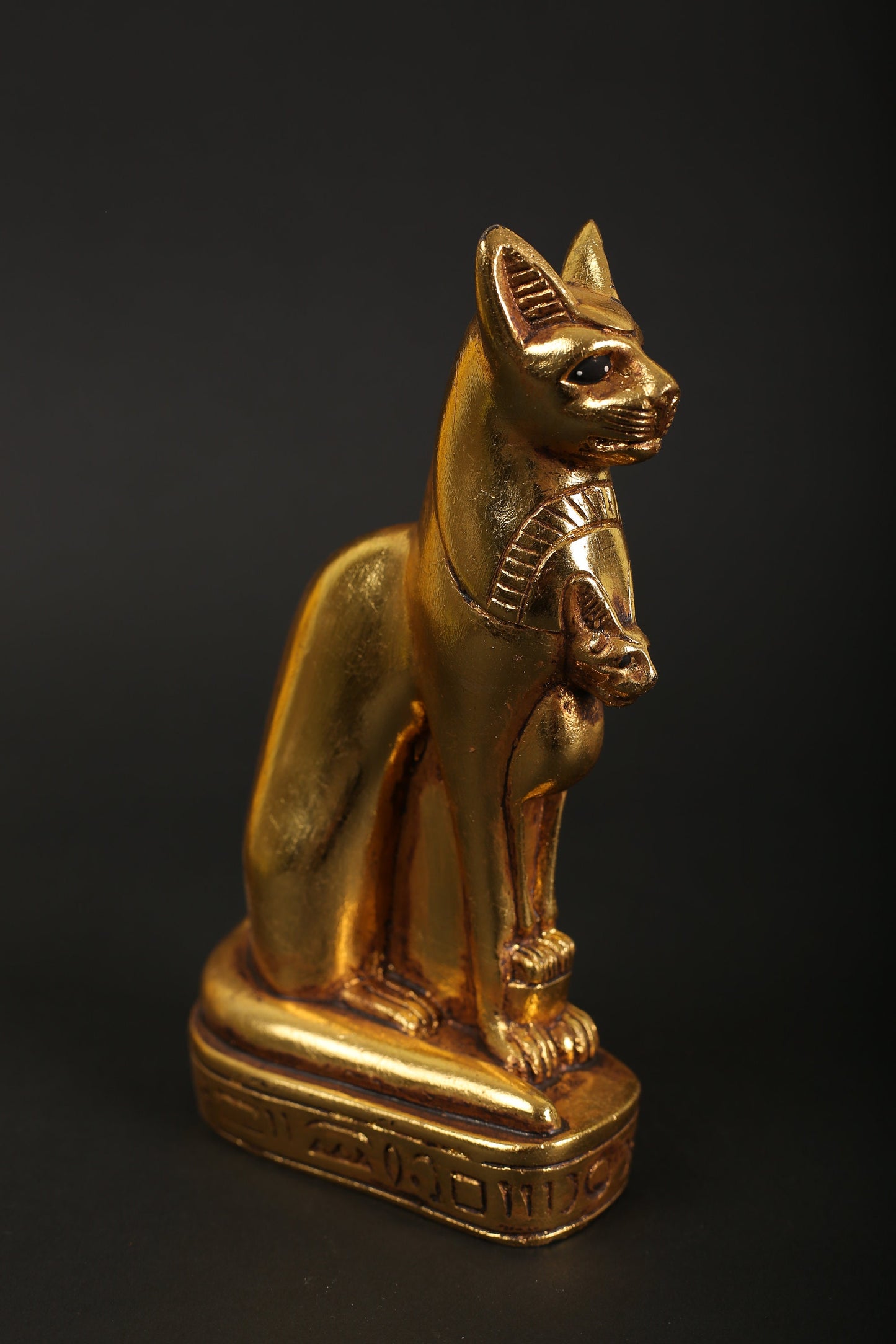 Statue of Egyptian Goddess Bastet cat made of stone with gold leaf hand Paint