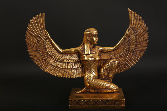 Statue of Egyptian Goddess Isis open wings made of polystone with gold leaf hand Paint