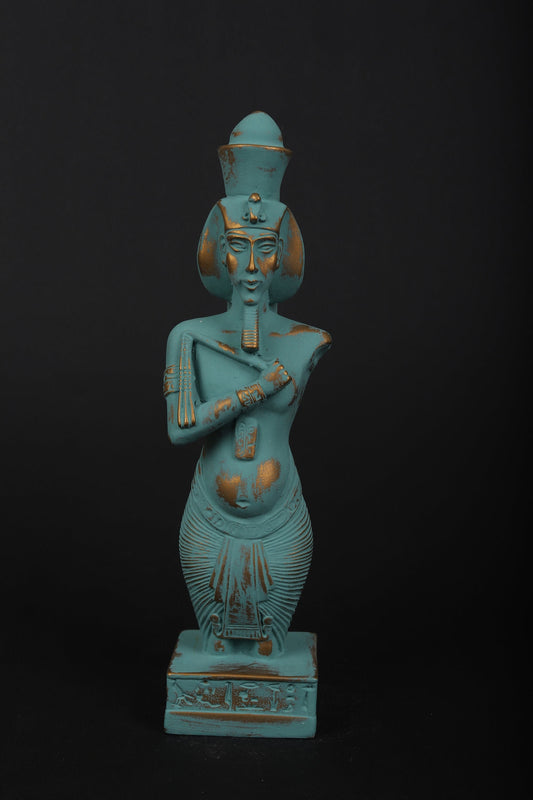 Statue of King Akhenaten also called (Amenhotep IV) father of youngest king Tutankhamun in green color made in Egypt