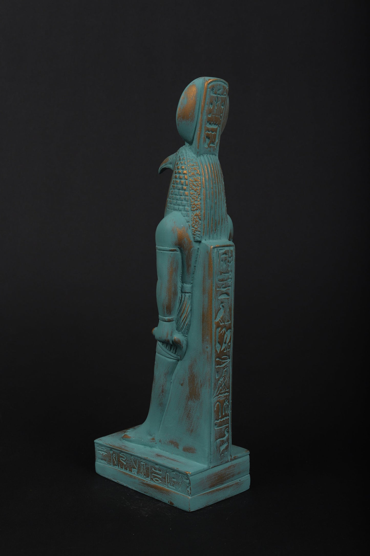 Statue of Egyptian Thoth Symbol of Wisdom and Justice with green color and gold antique color made in Egypt