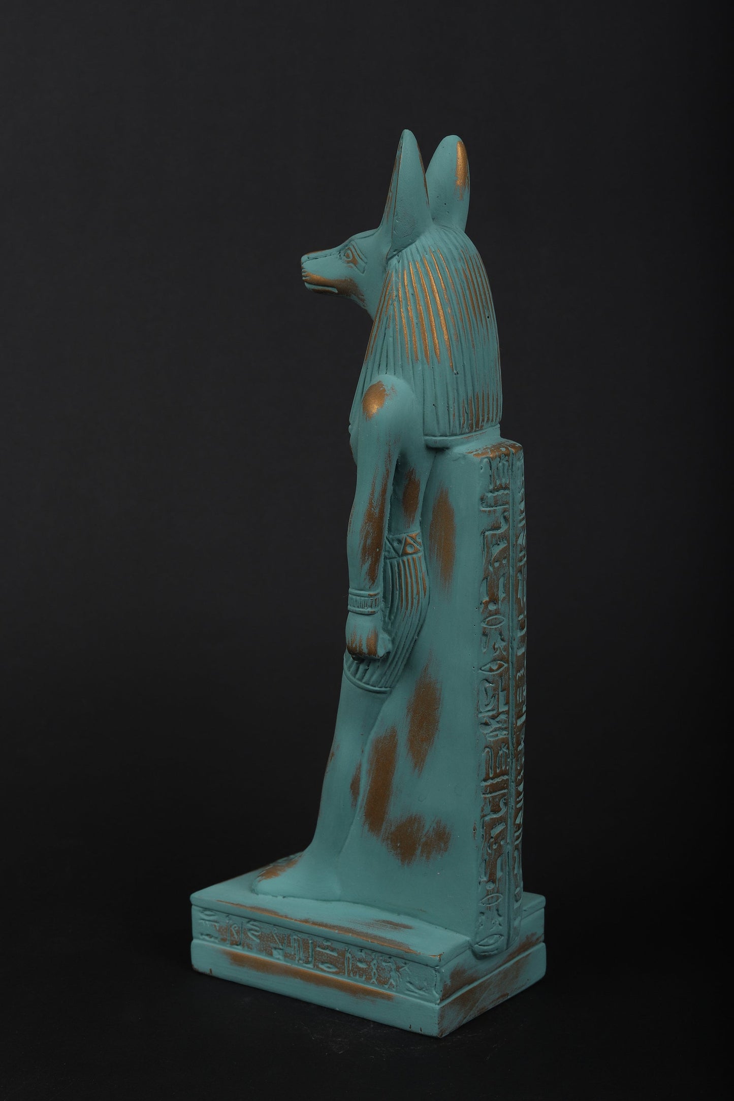 Statue of Egyptian Goddess Anubis green color and gold antique color made in Egypt