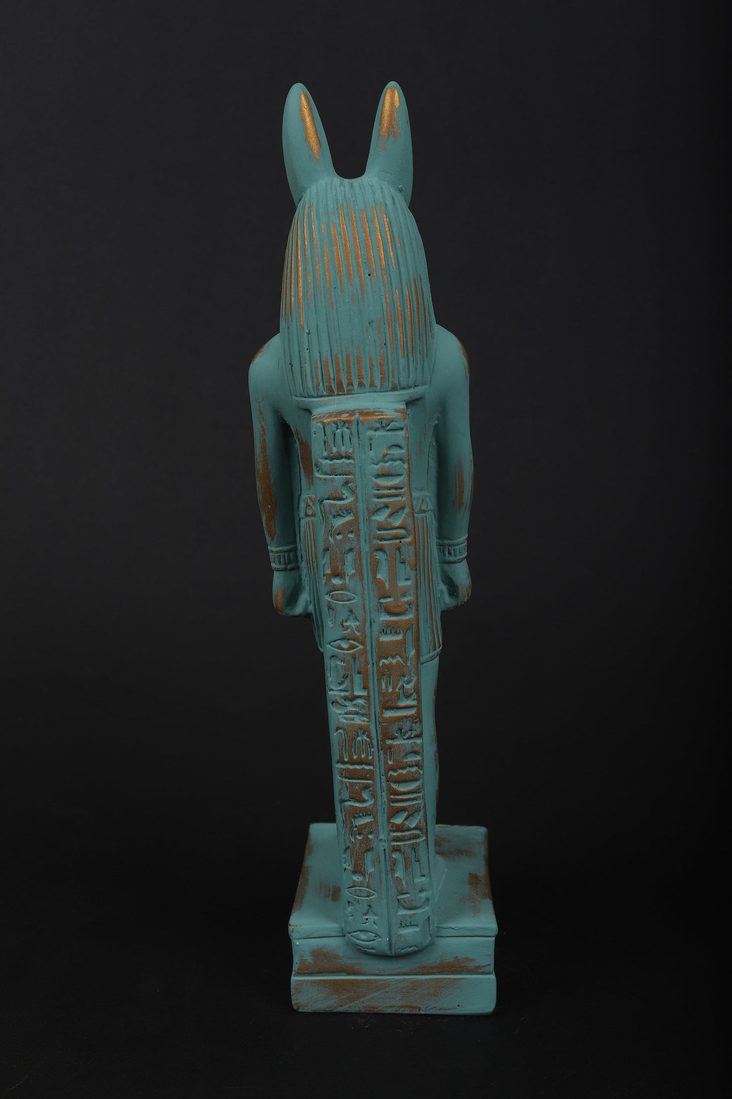 Statue of Egyptian Goddess Anubis green color and gold antique color made in Egypt