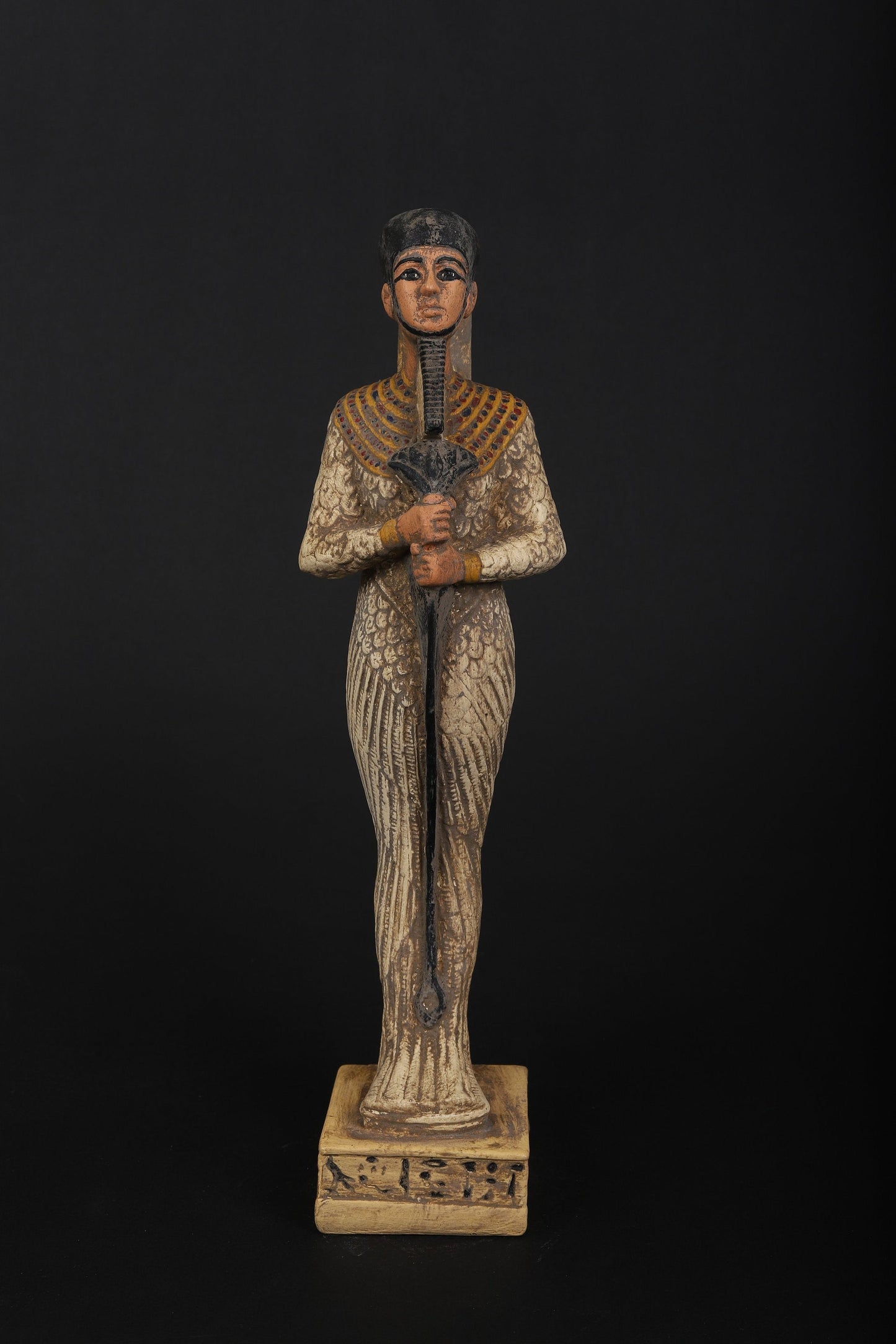 Unique statue of the Egyptian Lord Ptahhotep wearing a featherd, Minster and Philosopher writer of the world Oldest Book (2200 BCE)