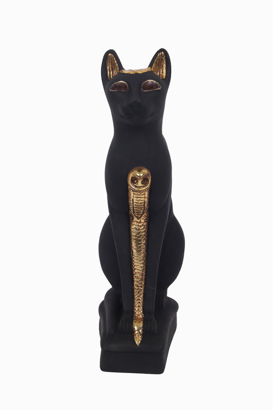 Statue of Egyptian Bastet Cat made of heavy stone, Copper and it's eyes made of Natural Amber