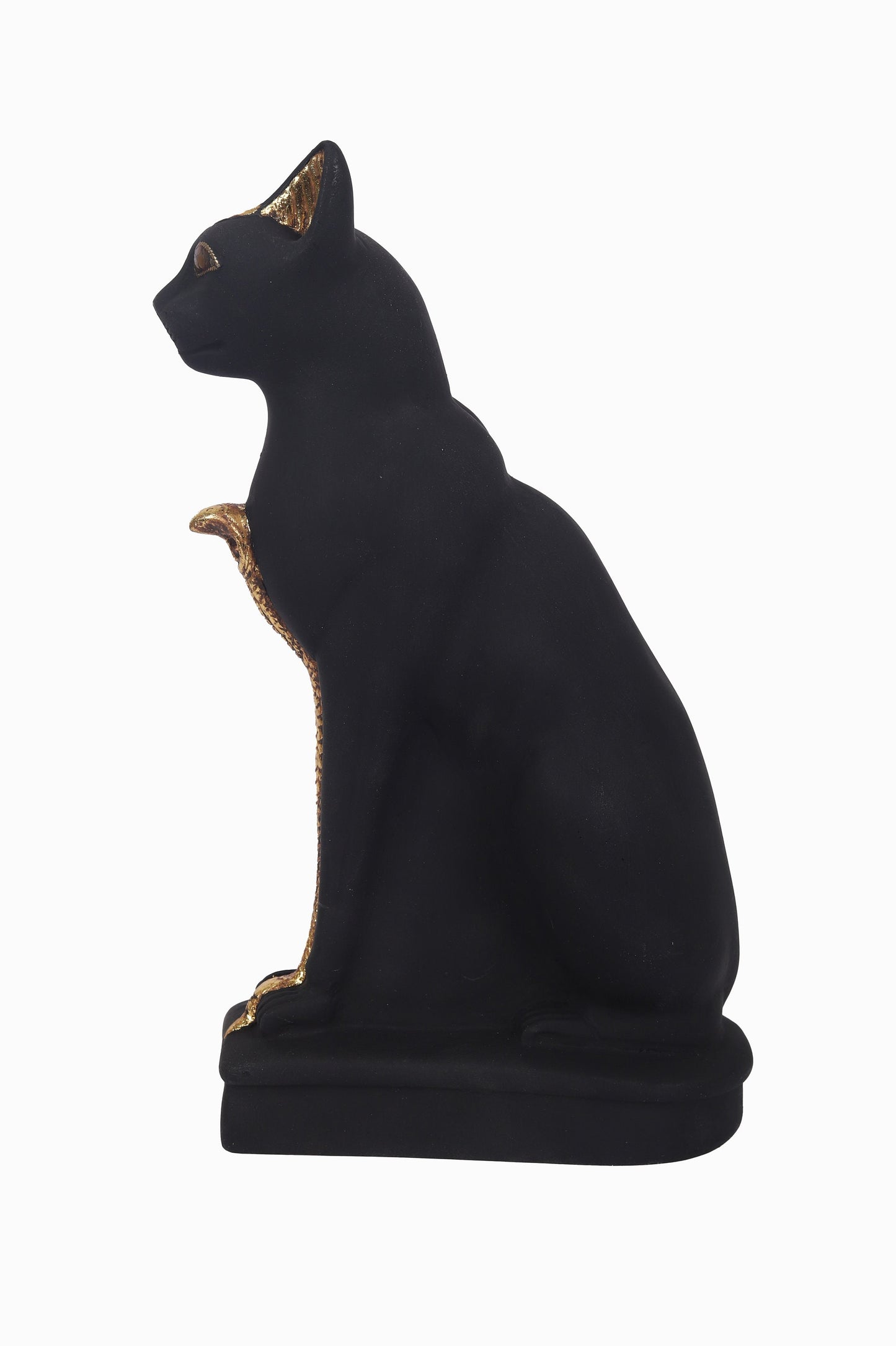 Statue of Egyptian Bastet Cat made of heavy stone, Copper and it's eyes made of Natural Amber